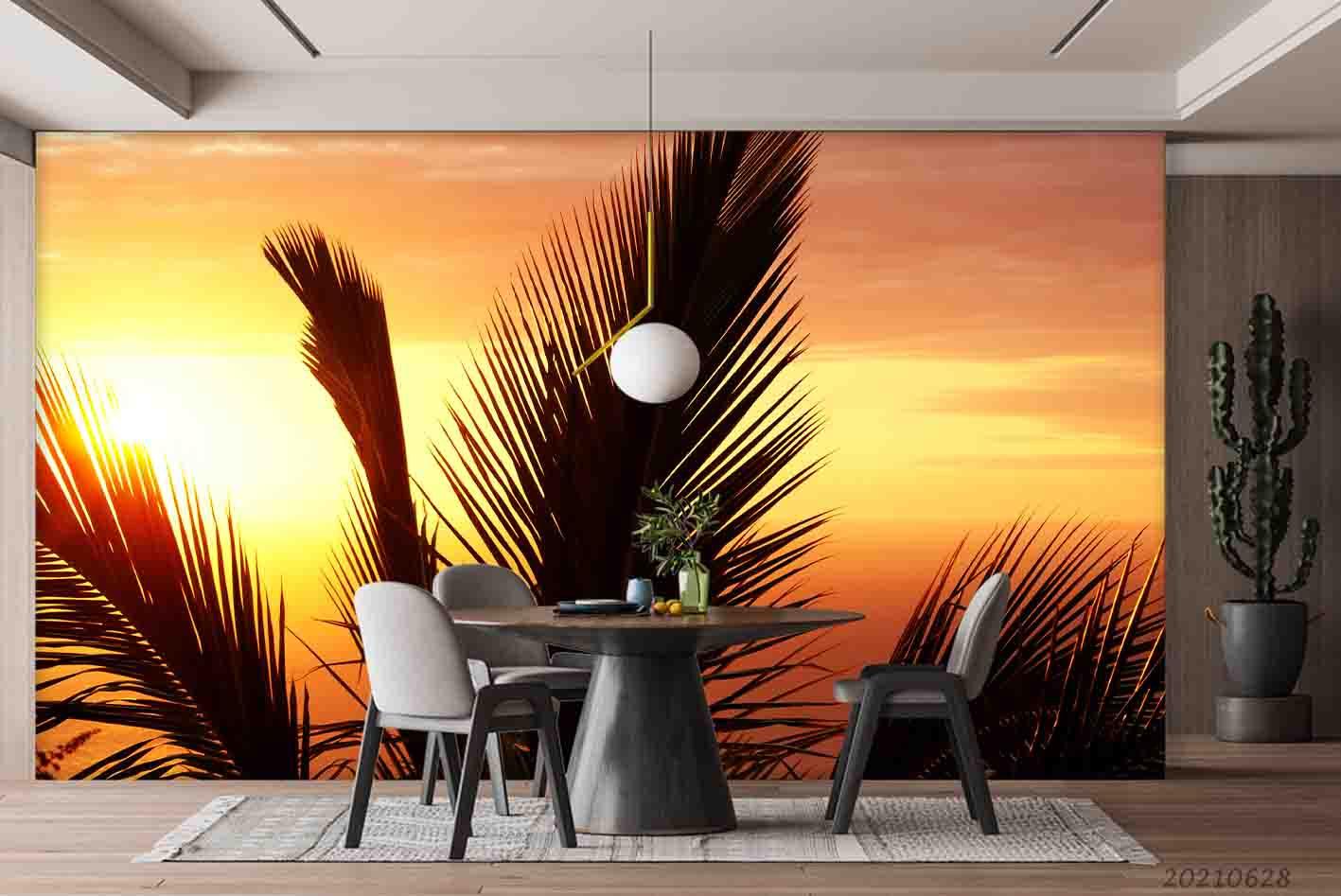 3D Sunset Sky Palm Landscape Wall Mural Wallpaper LQH 257- Jess Art Decoration