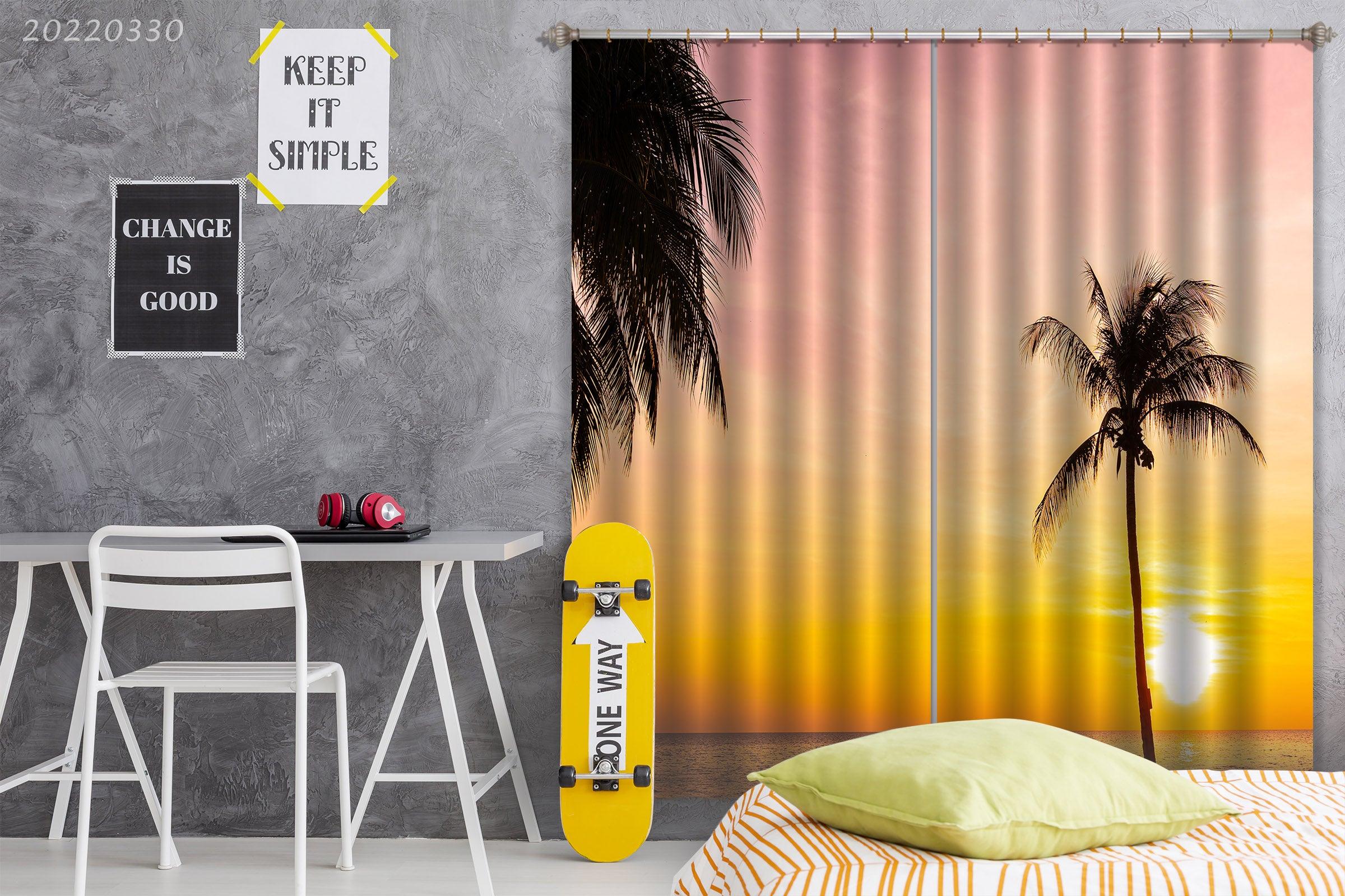 3D Landscape Ocean Silhouette Coconut Tree Sunset Curtains and Drapes GD 3750- Jess Art Decoration