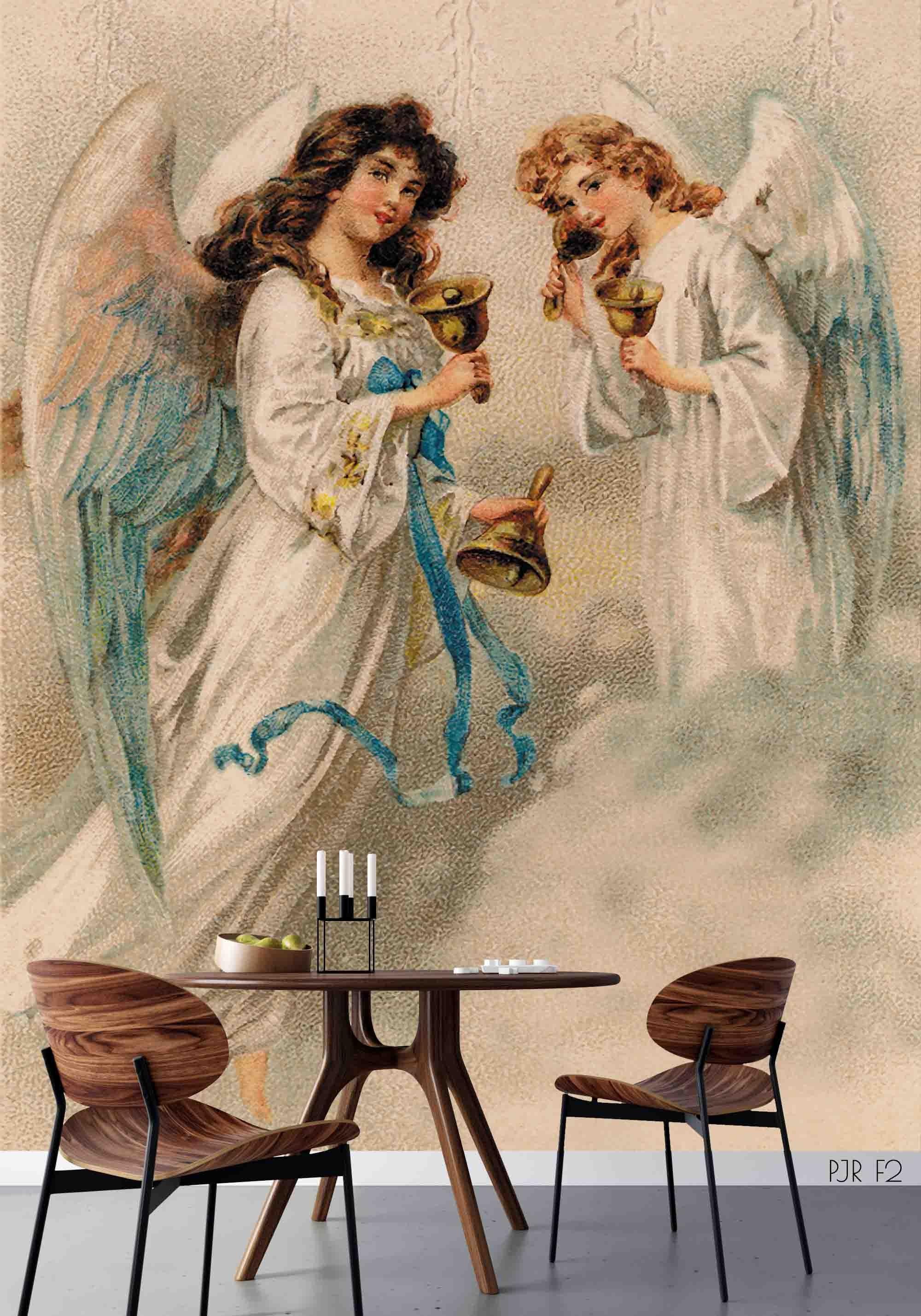 3D Angel Girl Wing Bells Oil Painting Mural Wallpaper WJ 1325- Jess Art Decoration