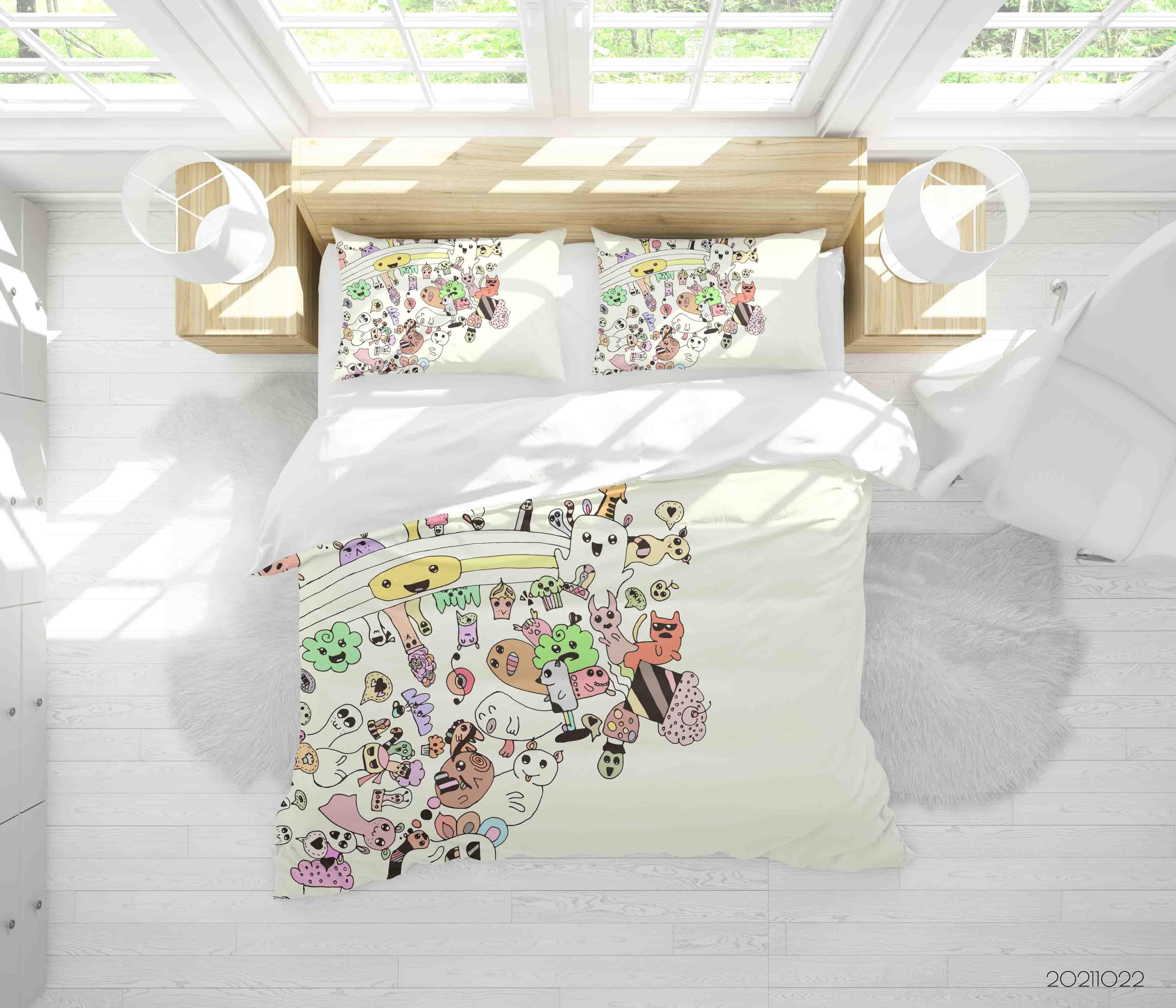 3D Color Monster Doodle Quilt Cover Set Bedding Set Duvet Cover Pillowcases 3- Jess Art Decoration