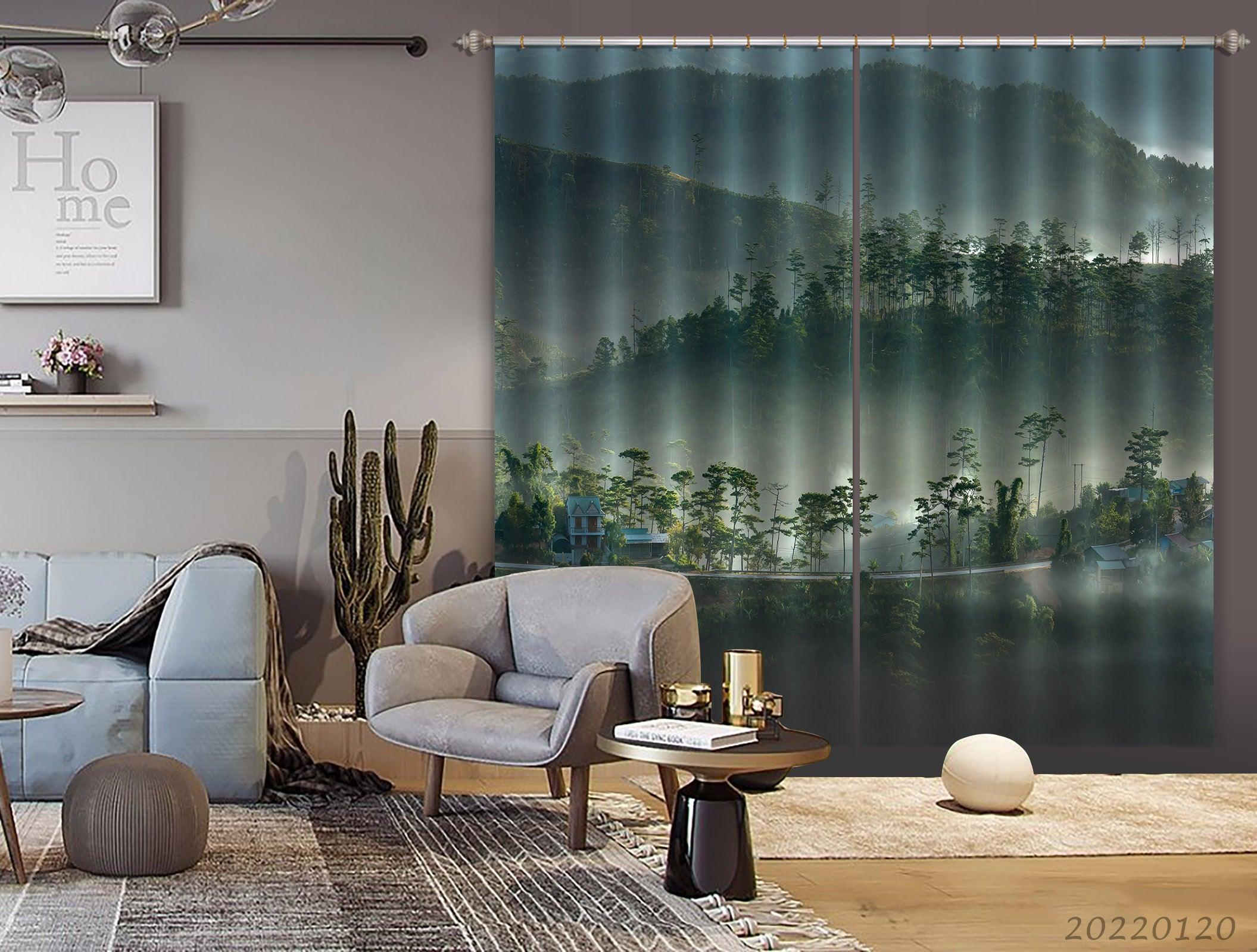 3D Mountain Road House Woods Fog Curtains and Drapes GD 1620- Jess Art Decoration