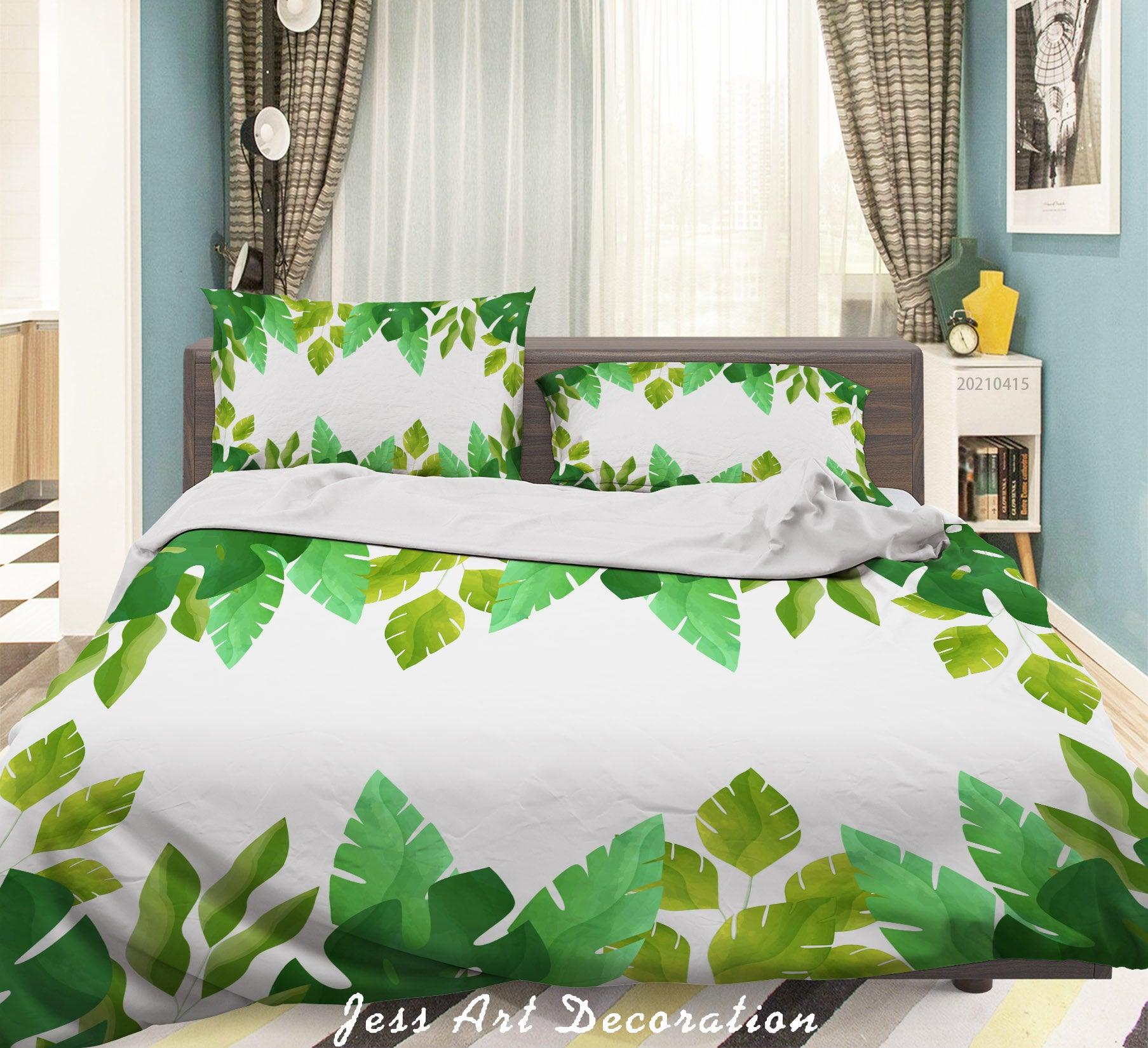 3D Watercolor Green Leaf Quilt Cover Set Bedding Set Duvet Cover Pillowcases 111- Jess Art Decoration