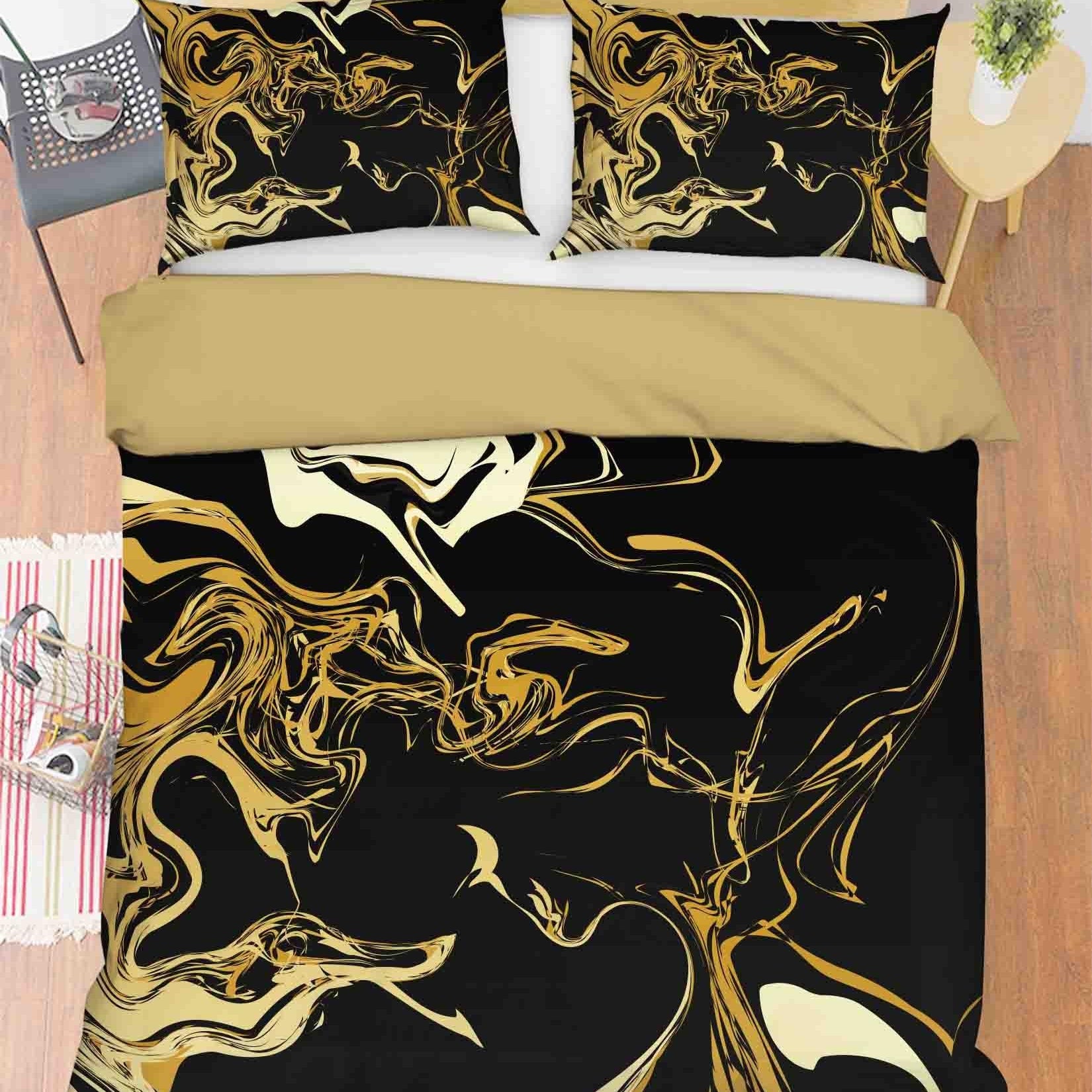 3D Black Gold Marble Quilt Cover Set Bedding Set Duvet Cover Pillowcases 263- Jess Art Decoration