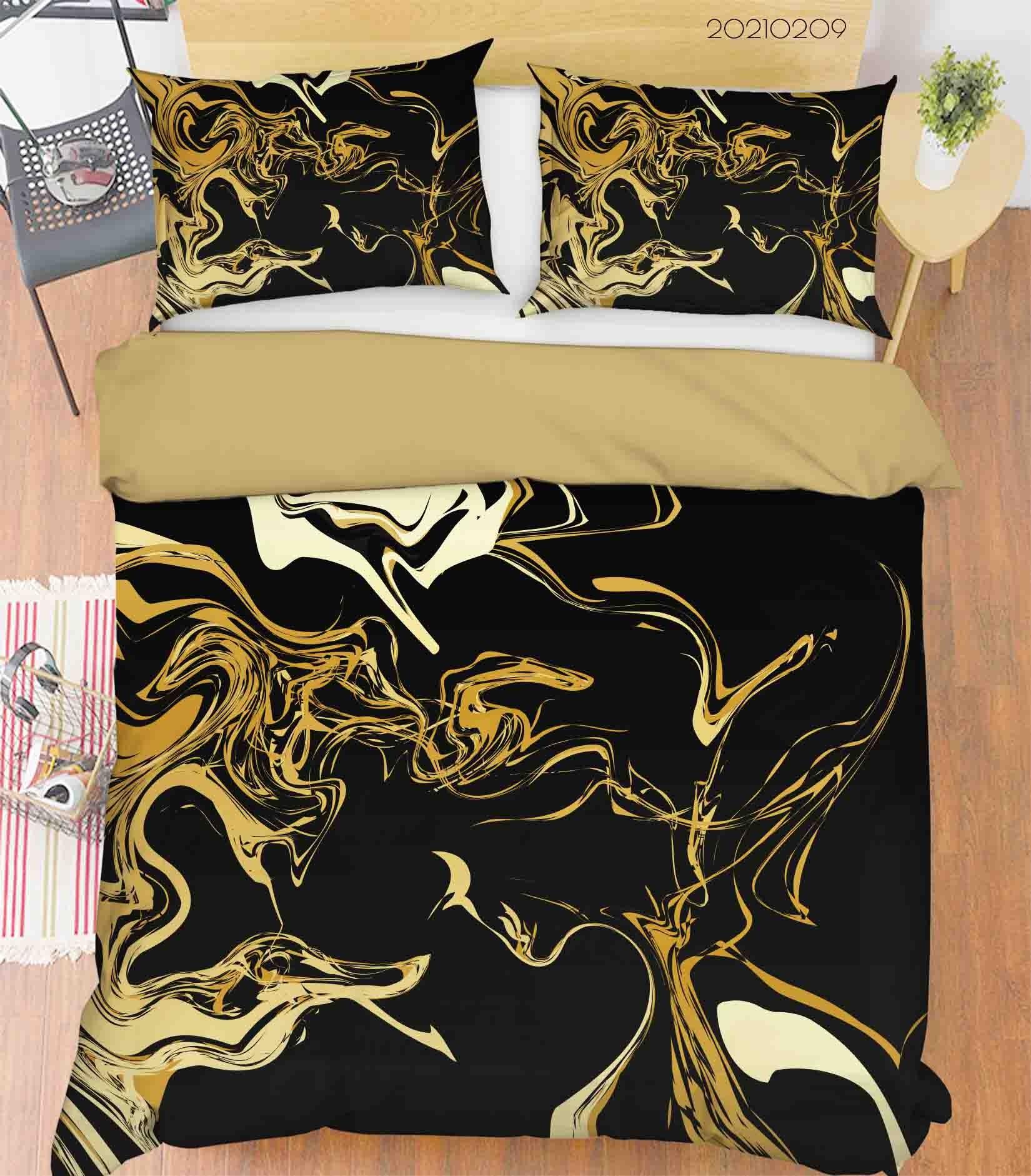 3D Black Gold Marble Quilt Cover Set Bedding Set Duvet Cover Pillowcases 263- Jess Art Decoration