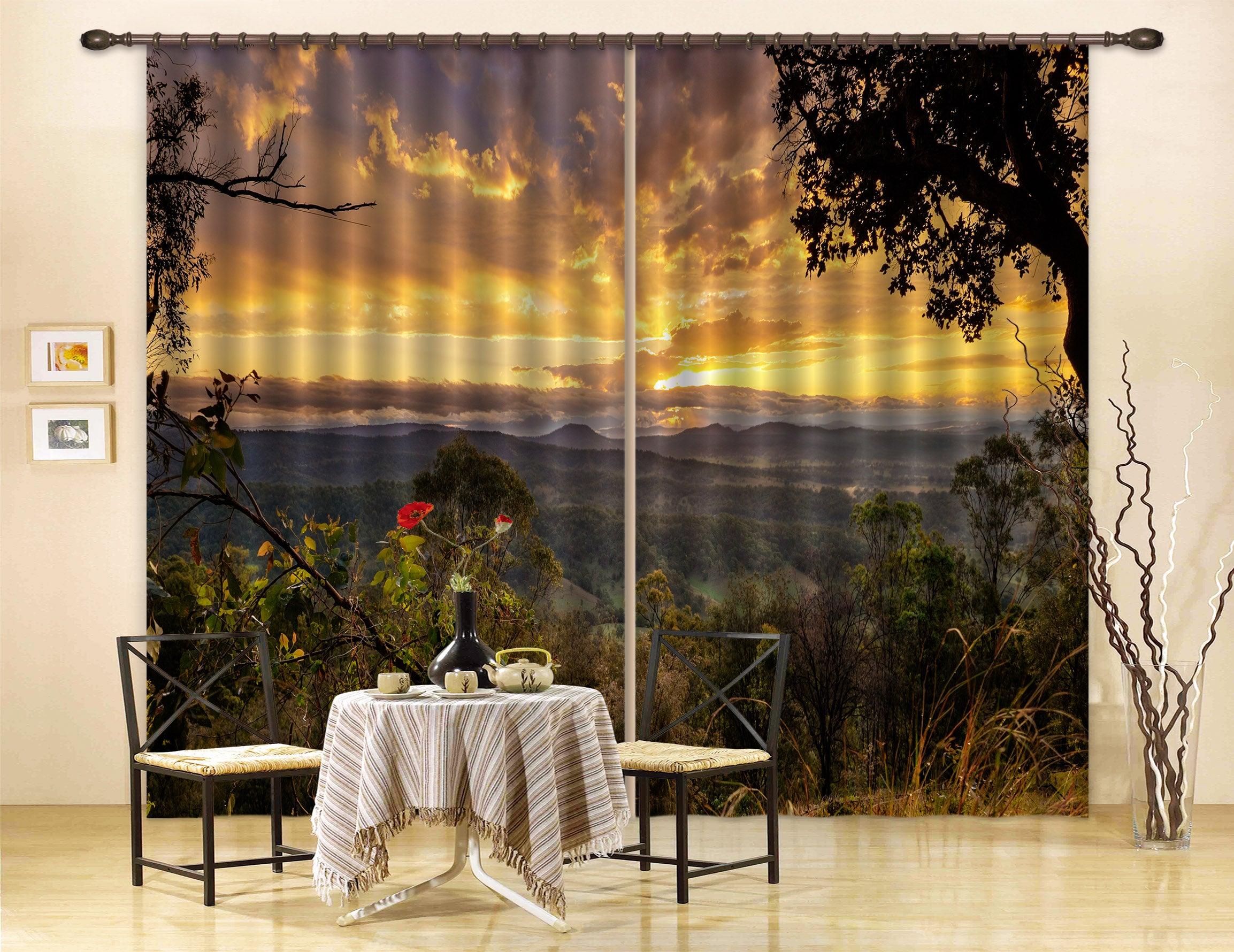 3D Yellow Sky Mountain Scenery Curtains and Drapes LQH A594- Jess Art Decoration