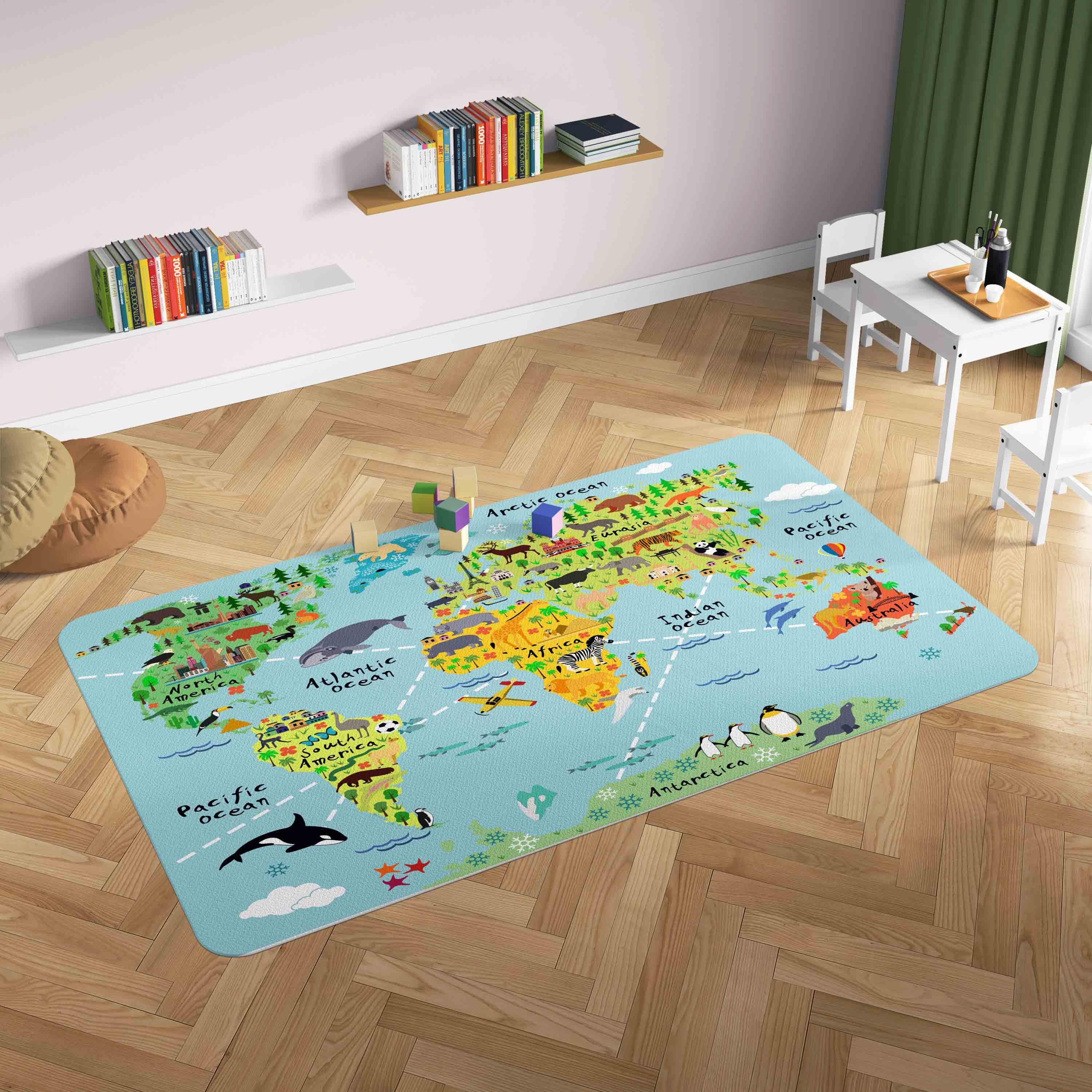 3D World Map Blue Non-Slip Rug Mat 168- Jess Art Decoration