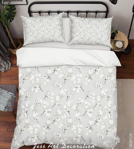 3D Hand Drawn White Floral Plant Pattern Quilt Cover Set Bedding Set Duvet Cover Pillowcases LXL- Jess Art Decoration