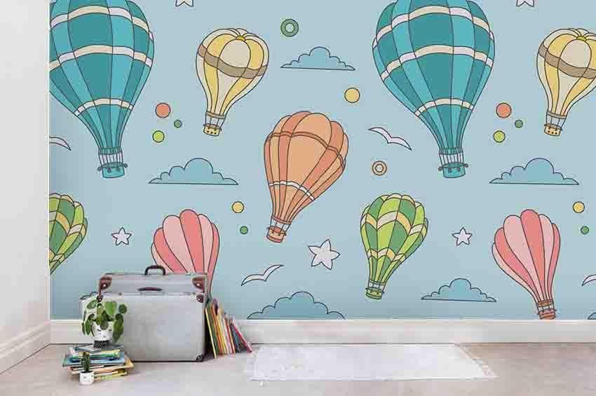 3D Blue Hot Air Balloon Wall Mural Wallpaper SF87- Jess Art Decoration