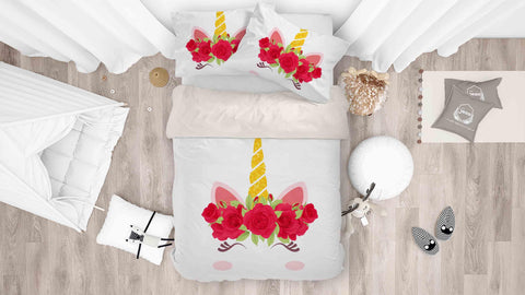 3D Unicorn Floral Quilt Cover Set Bedding Set Pillowcases 57- Jess Art Decoration