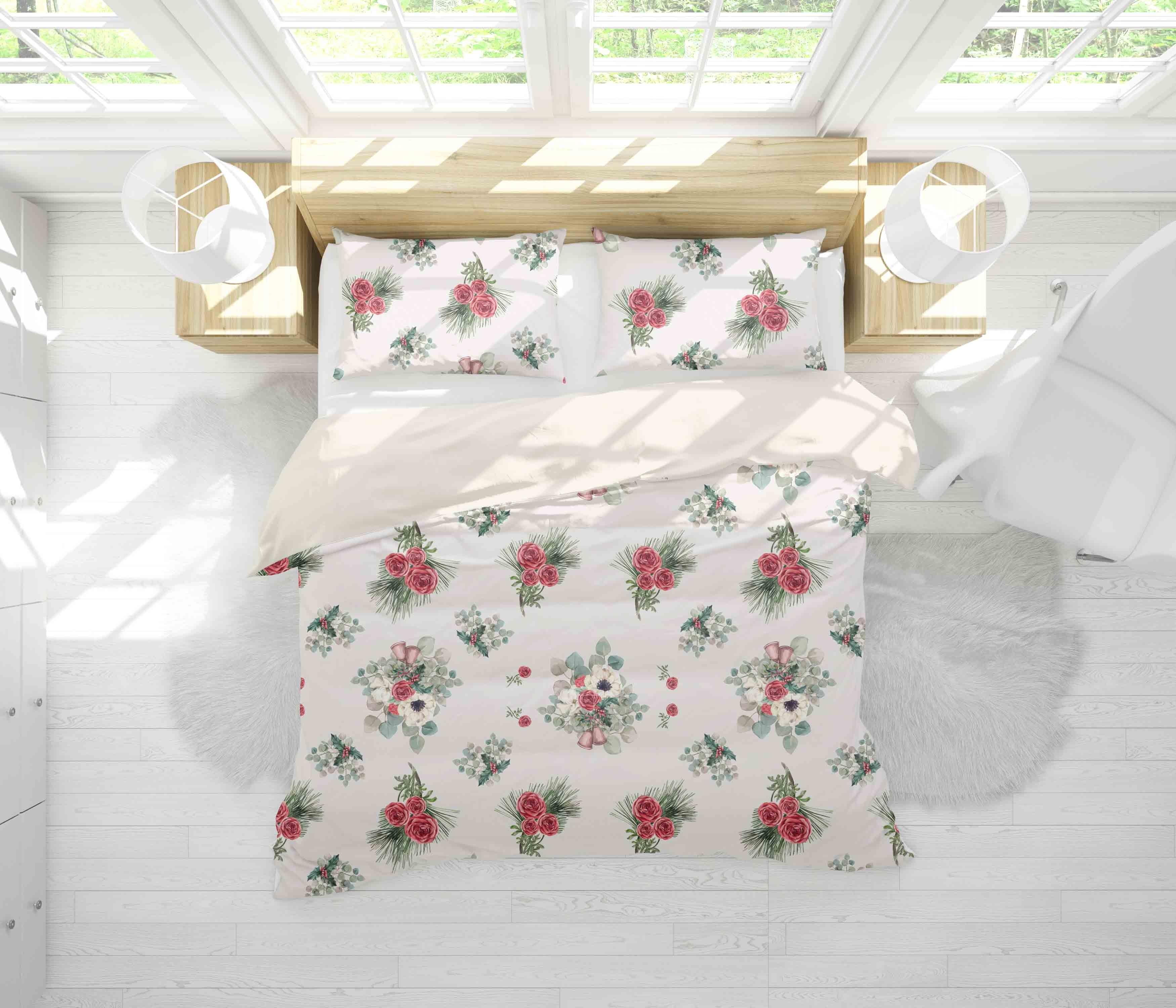 3D White Red Floral Quilt Cover Set Bedding Set Pillowcases 33- Jess Art Decoration