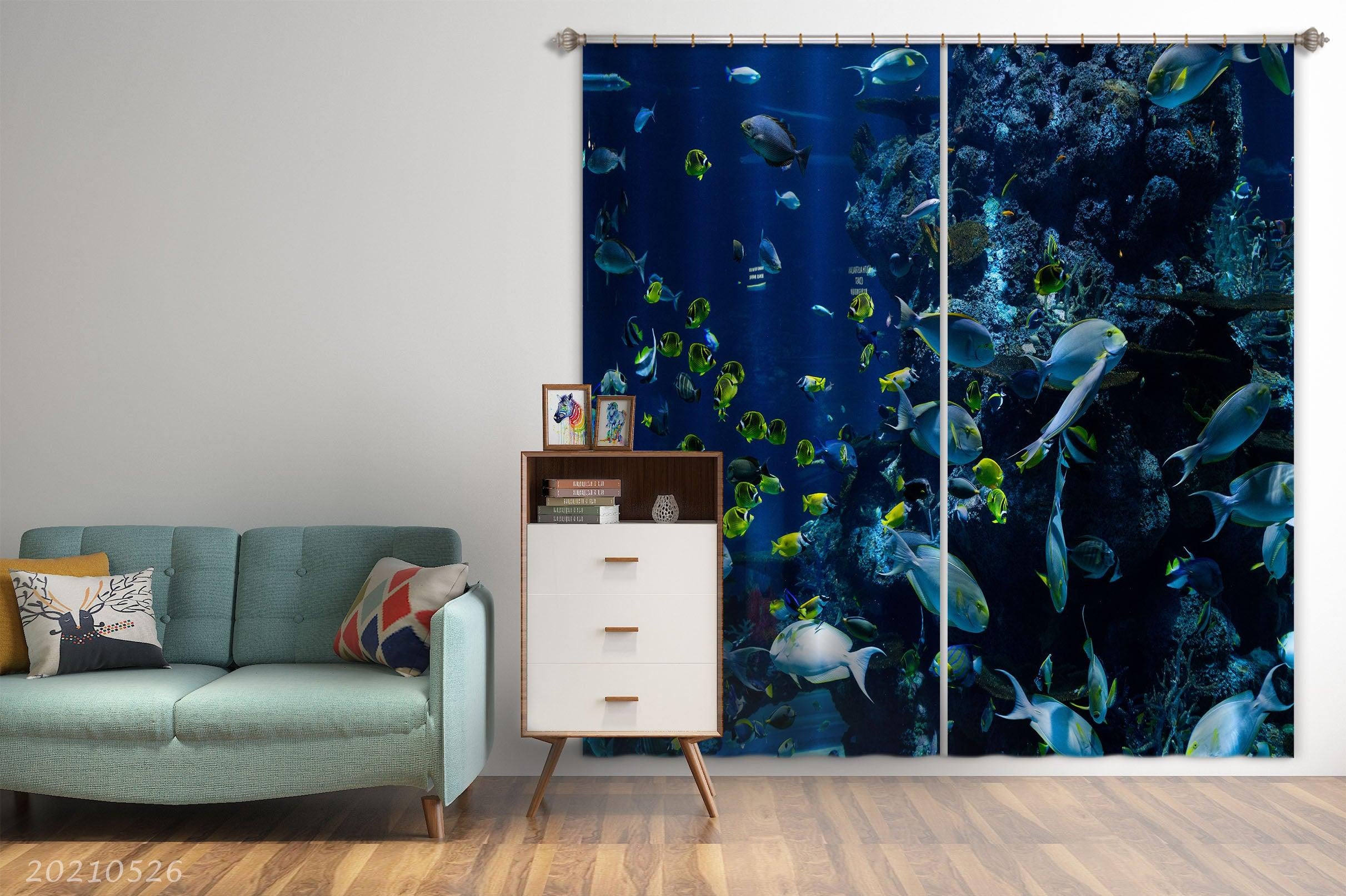 3D Blue Underwater World Fish Reef Curtains and Drapes GD 428- Jess Art Decoration