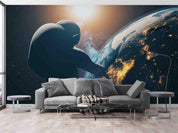 3D Dark Space Silhouette Astronaut Earth Planet Wall Mural Wallpaper LXL- Jess Art Decoration
