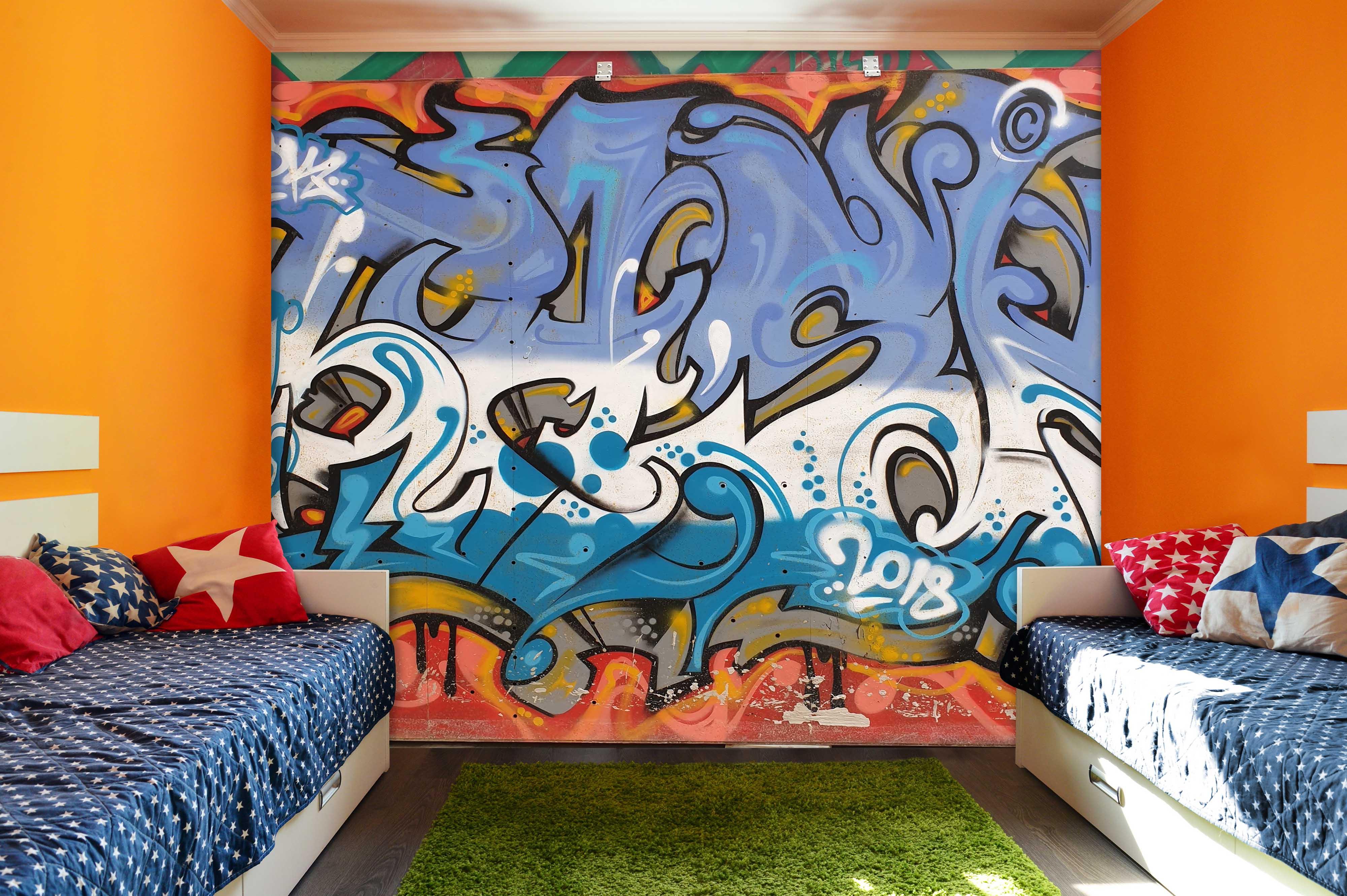 3D Abstract Blue Art Graffiti Wall Mural Wallpaper 222- Jess Art Decoration