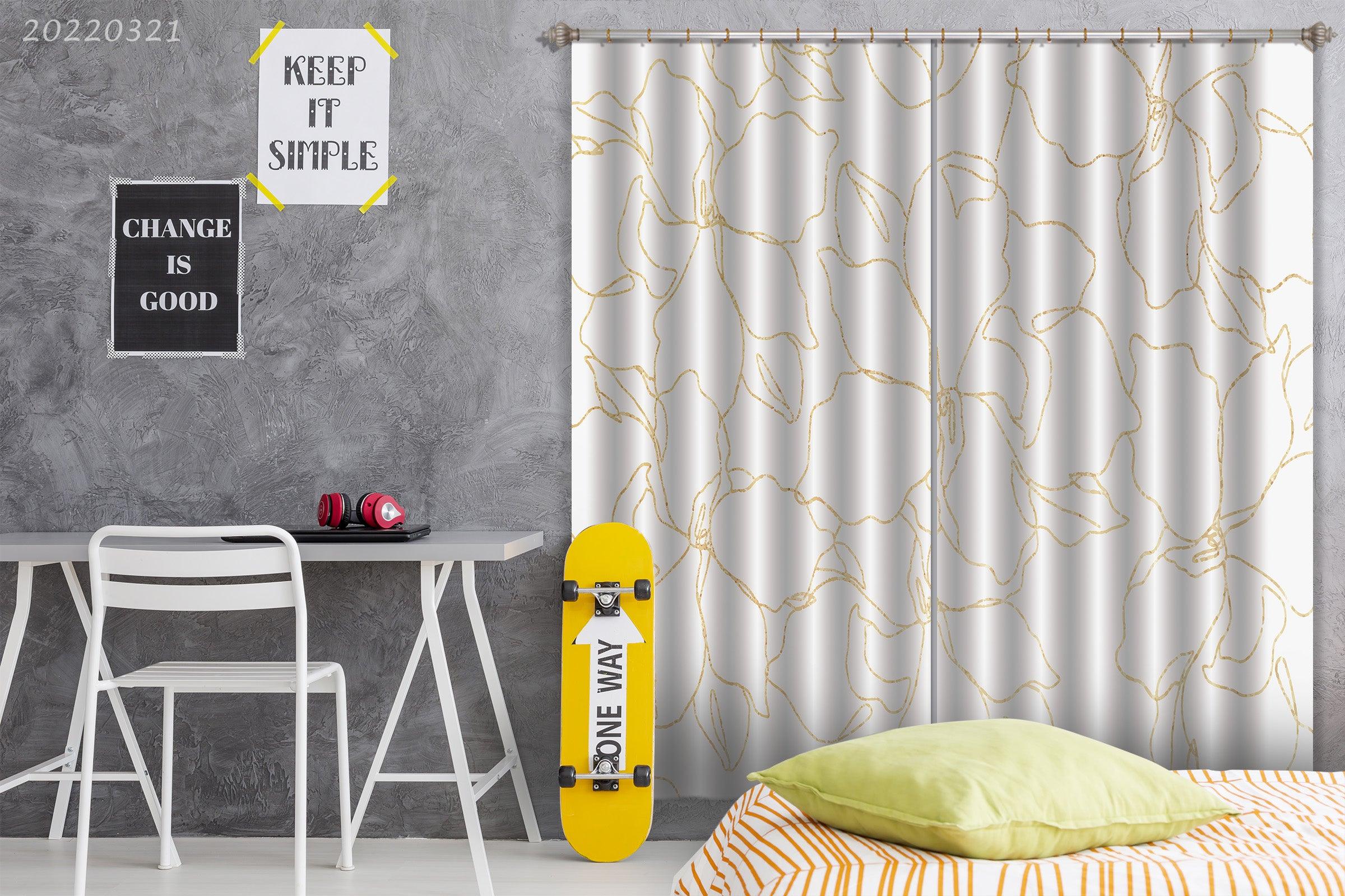 3D Abstract Beautiful Golden Lines Floral Curtains and Drapes GD 3126- Jess Art Decoration