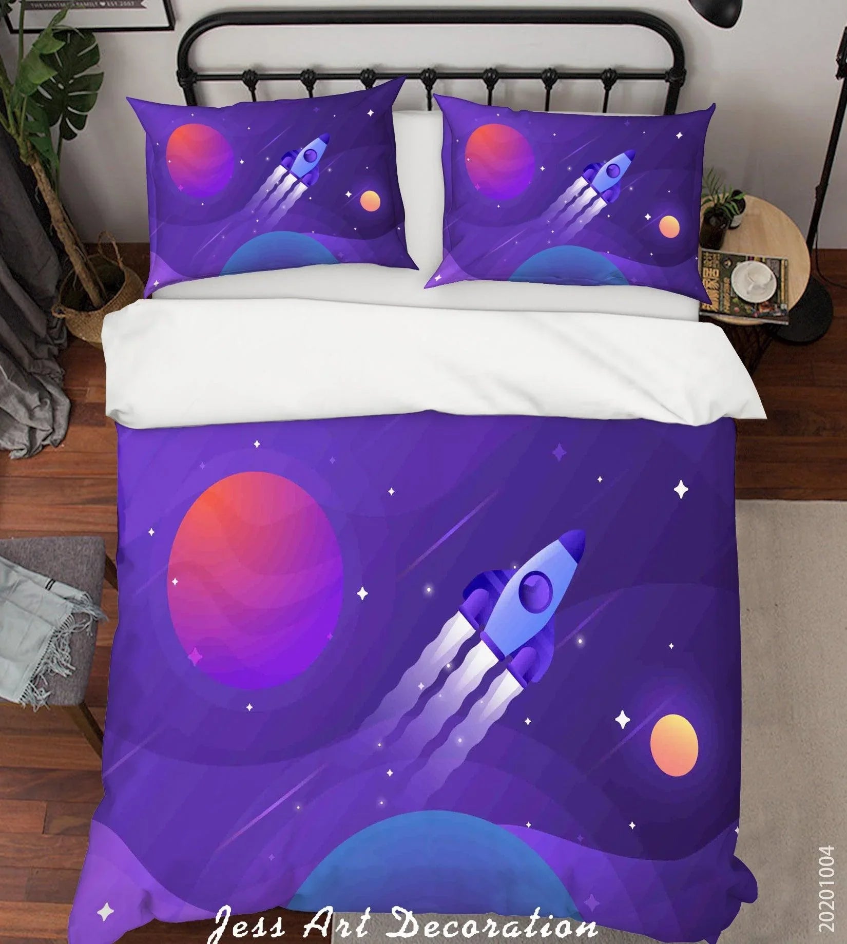 3D Planet  Astronaut Spaceship Quilt Cover Set Bedding Set Duvet Cover Pillowcases WJ 9386- Jess Art Decoration