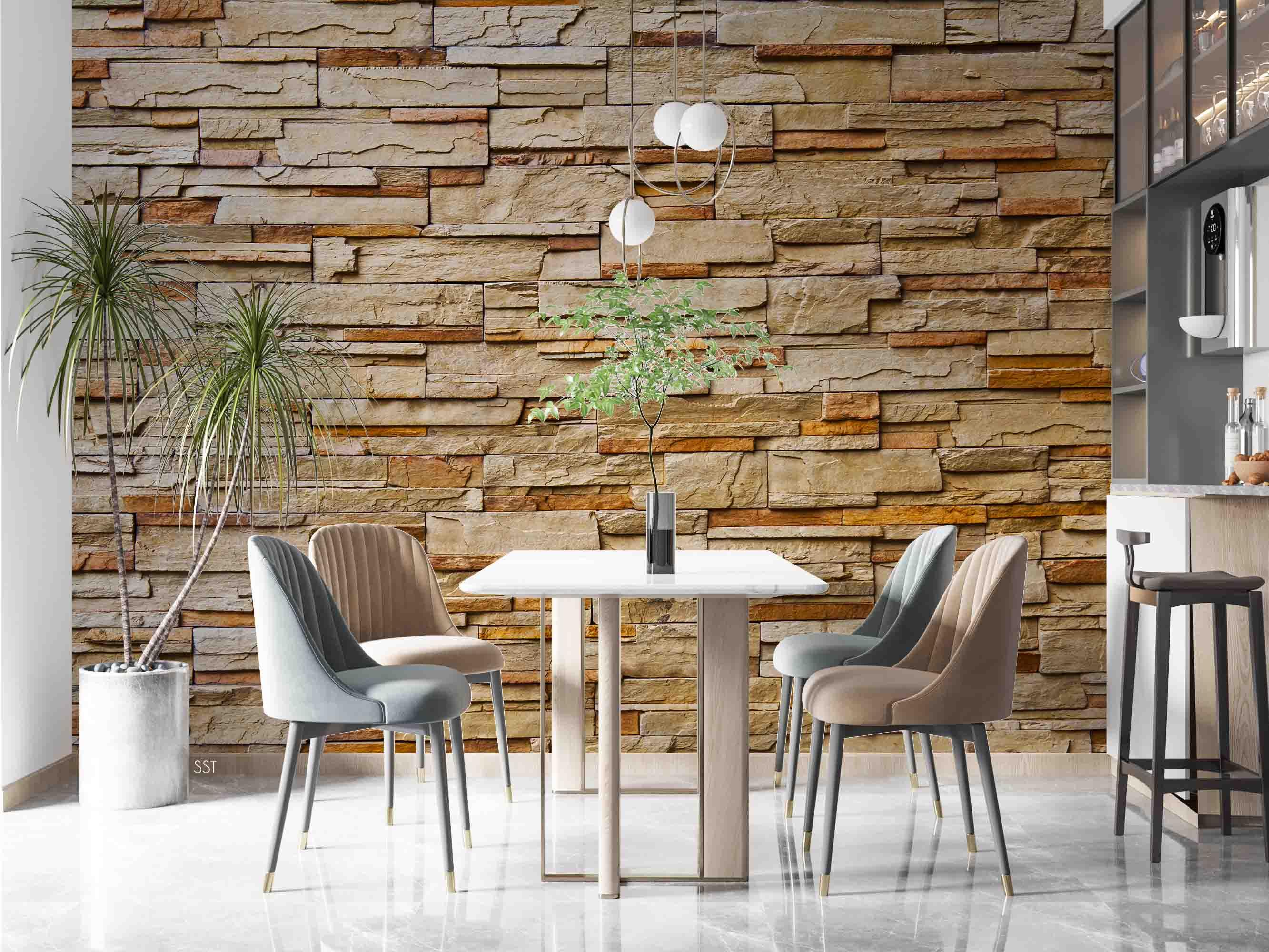 3D Warm Stacked Stone warm stacked stone wall wall mural wallpaper for dining room