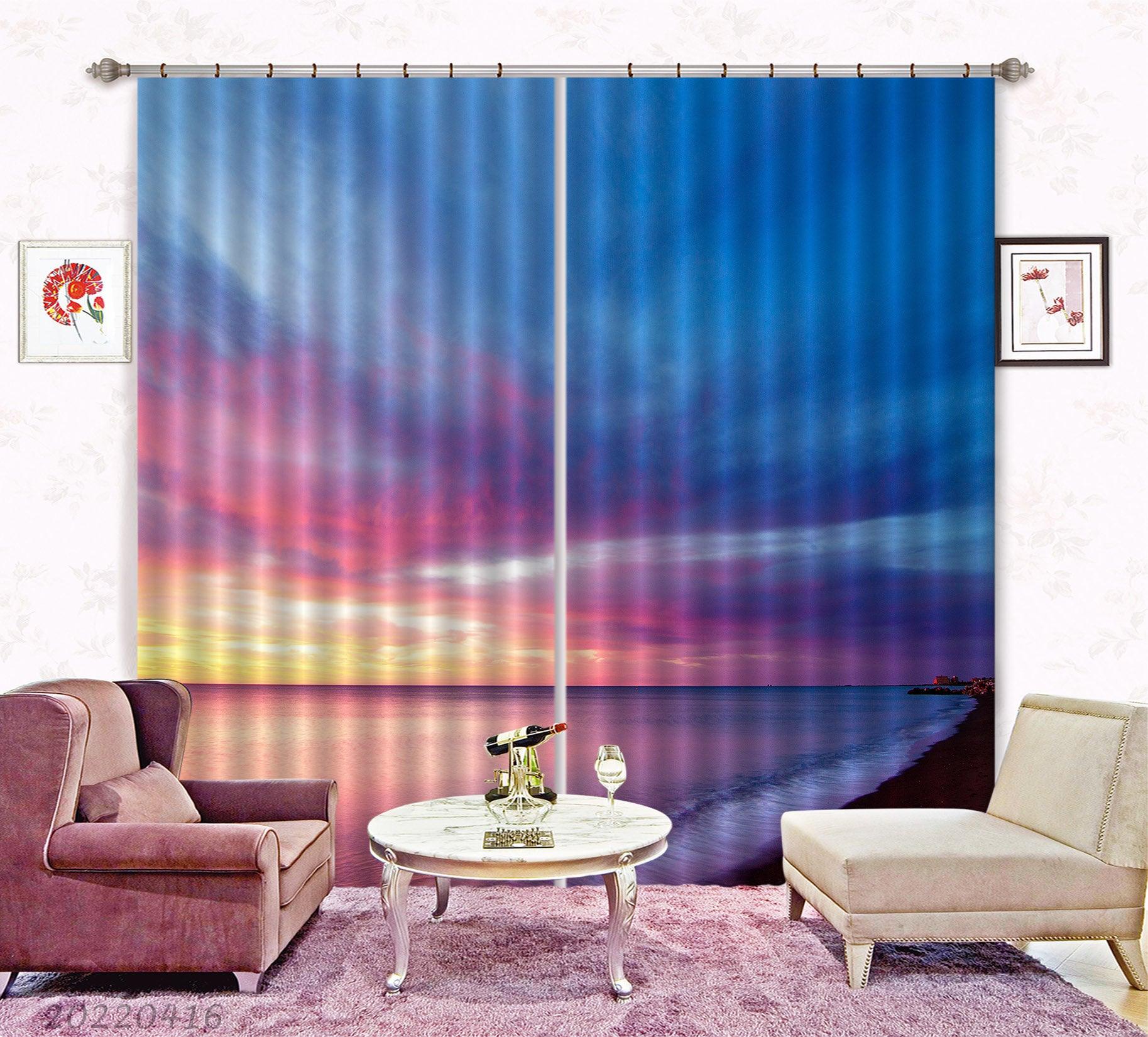 3D Landscape Ocean Beach Colorful Sky Cloudy Curtains and Drapes GD 4388- Jess Art Decoration