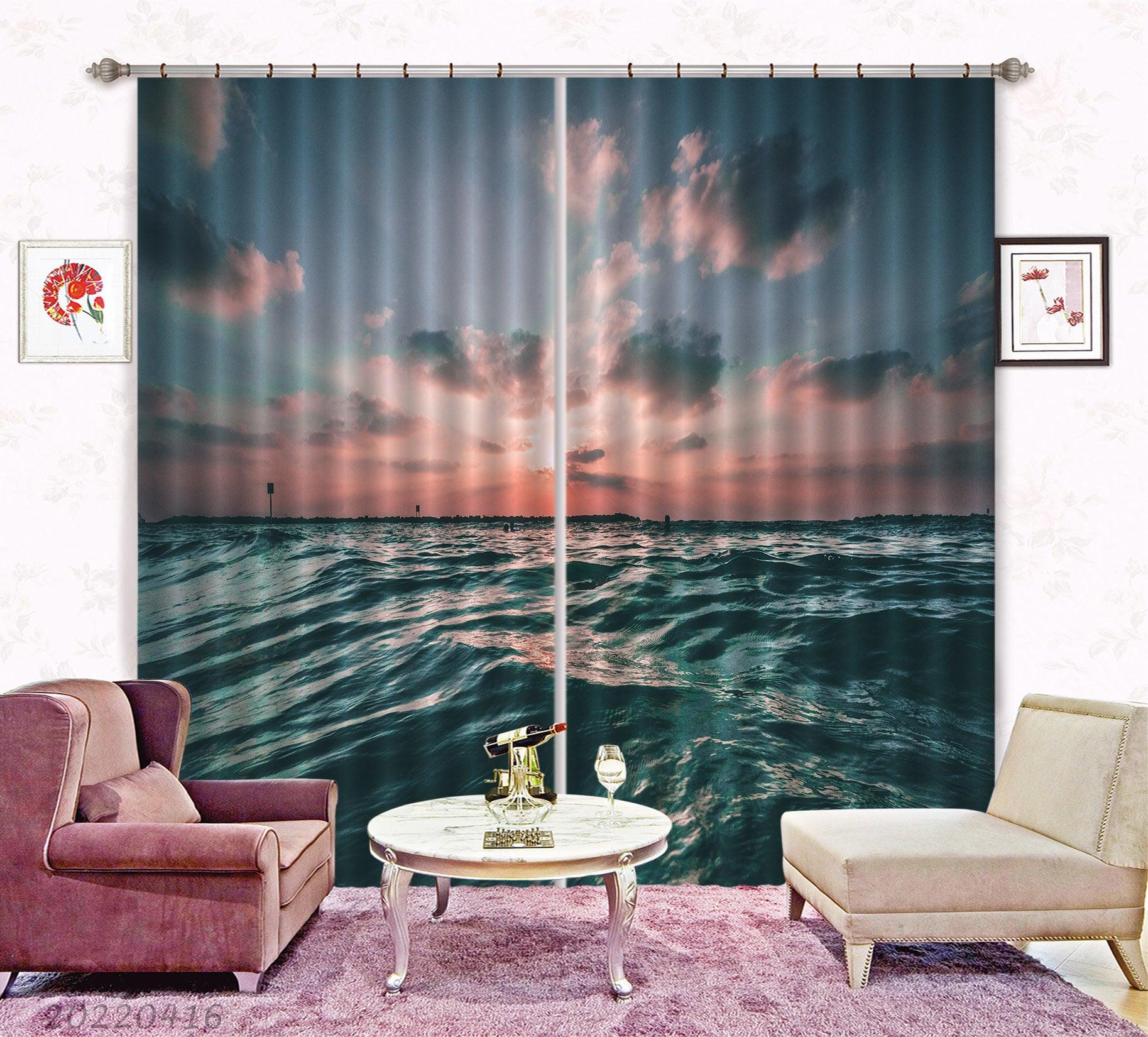 3D Landscape Ocean Wave Sunrise Sky Cloud Curtains and Drapes GD 4461- Jess Art Decoration