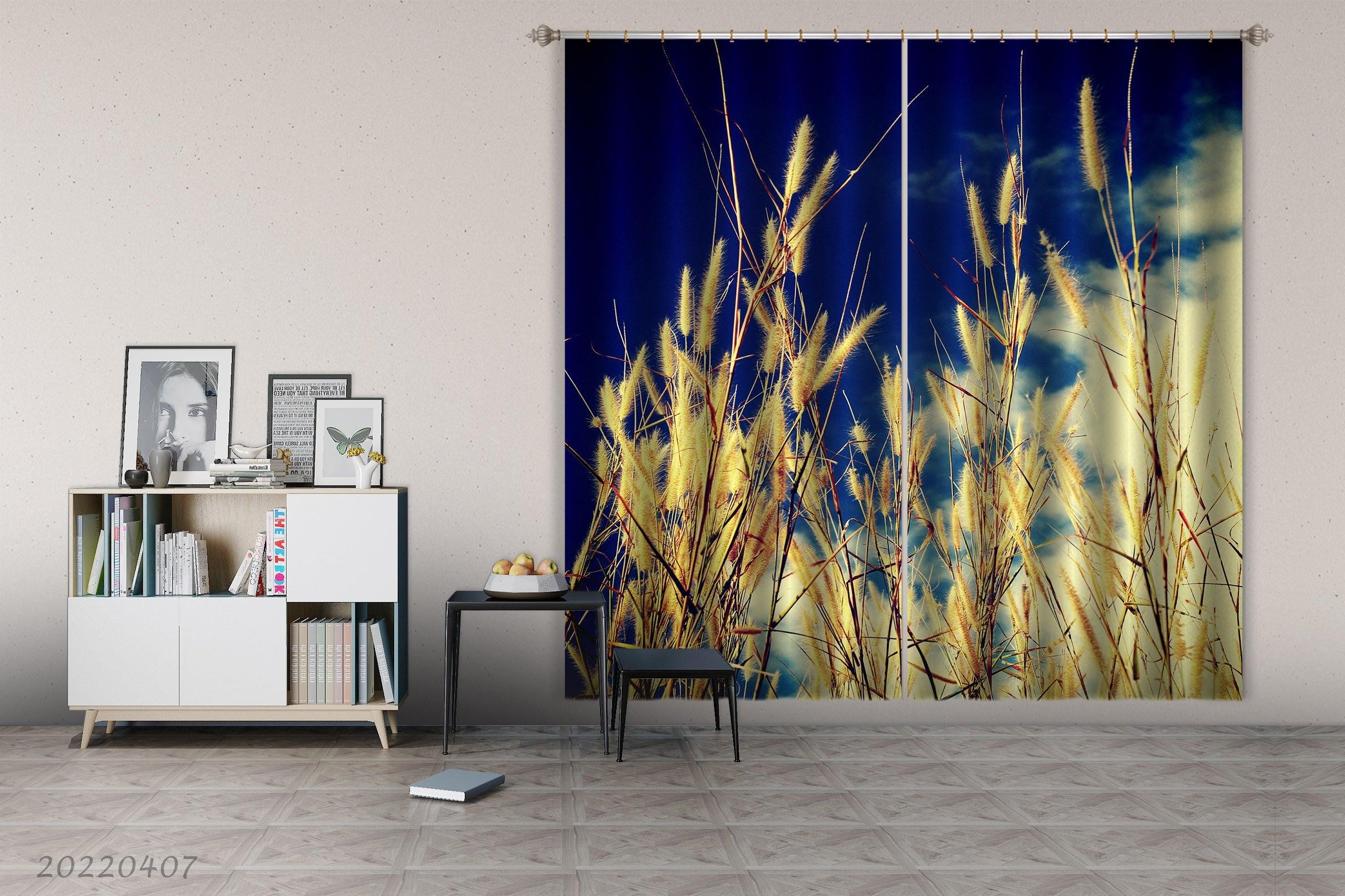 3D Landscape Nature Grass Plant Sky Curtains and Drapes GD 3534- Jess Art Decoration