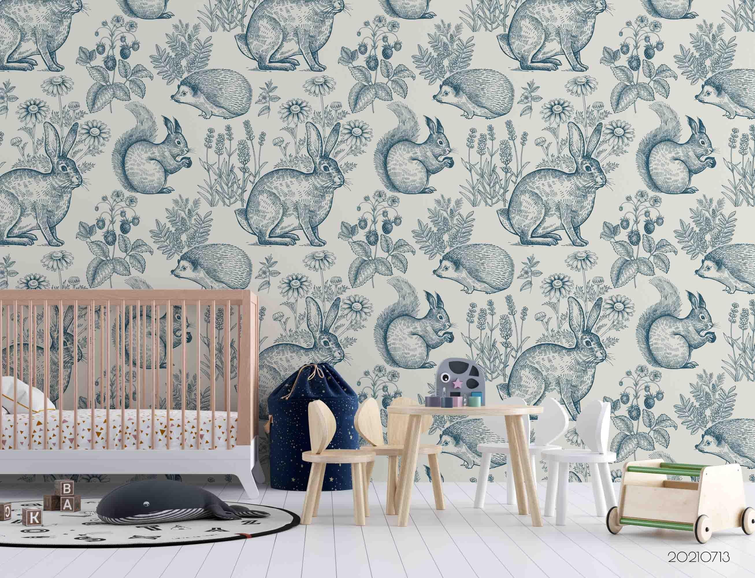 3D Hand Drawn Animal Pine Floral Wall Mural Wallpaper LQH 193- Jess Art Decoration