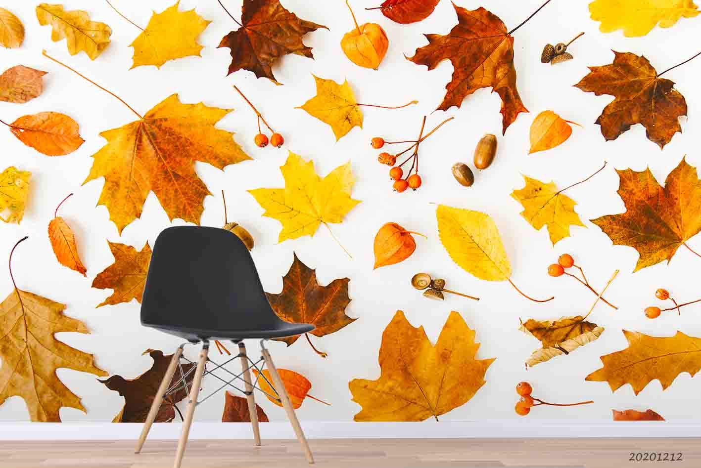 3D Embossed Autumn Maple Leaves Plant Wall Mural Wallpaper LXL- Jess Art Decoration