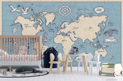 3D Hand Drawn Sea World Map Wall Mural Wallpaper WJ 9434- Jess Art Decoration