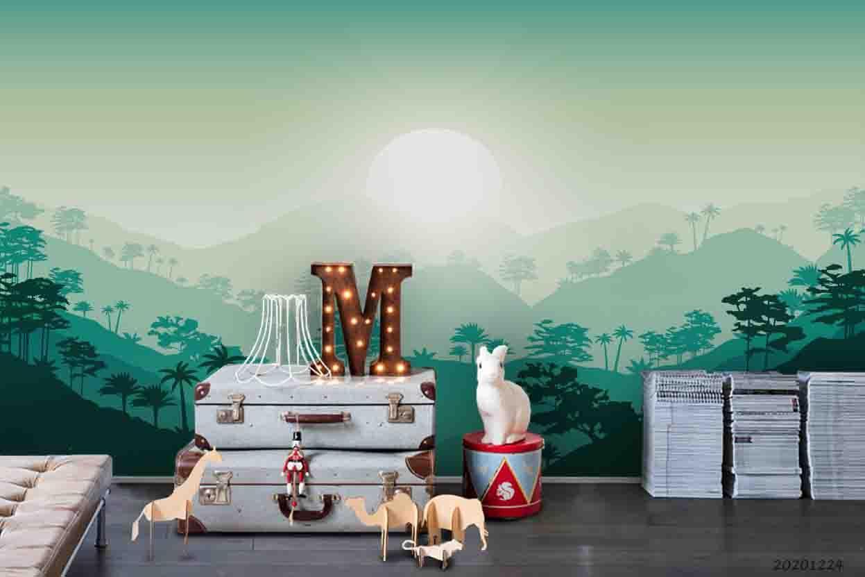 3D Watercolor Green Forest Sun Wall Mural Wallpaper LQH 189- Jess Art Decoration