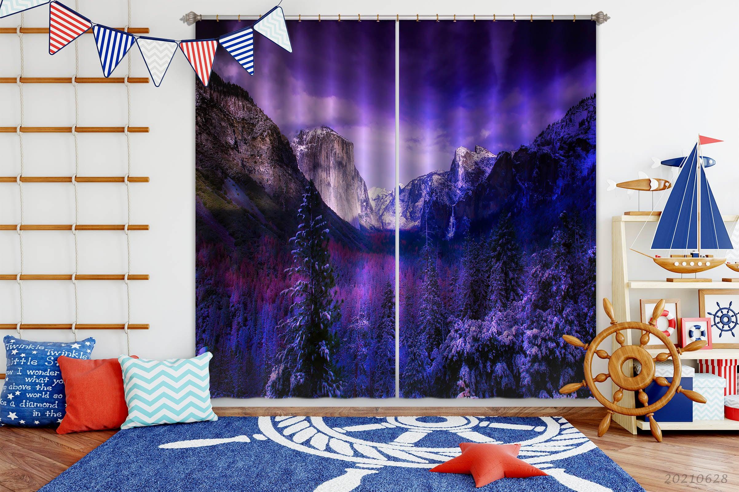 3D Landscape Snow Forest Mountain Curtains and Drapes LQH 197- Jess Art Decoration