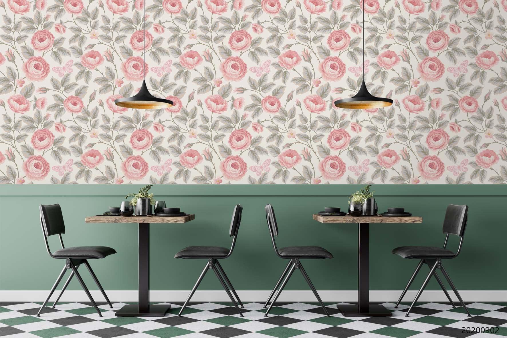 3D Hand Sketching Pink Floral Leaves Wall Mural Wallpaper LXL 1237- Jess Art Decoration