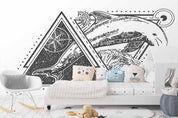 3D Hand Drawn Dolphin Tattoo Art Style Triangle Frame Wall Mural Wallpaper LXL- Jess Art Decoration