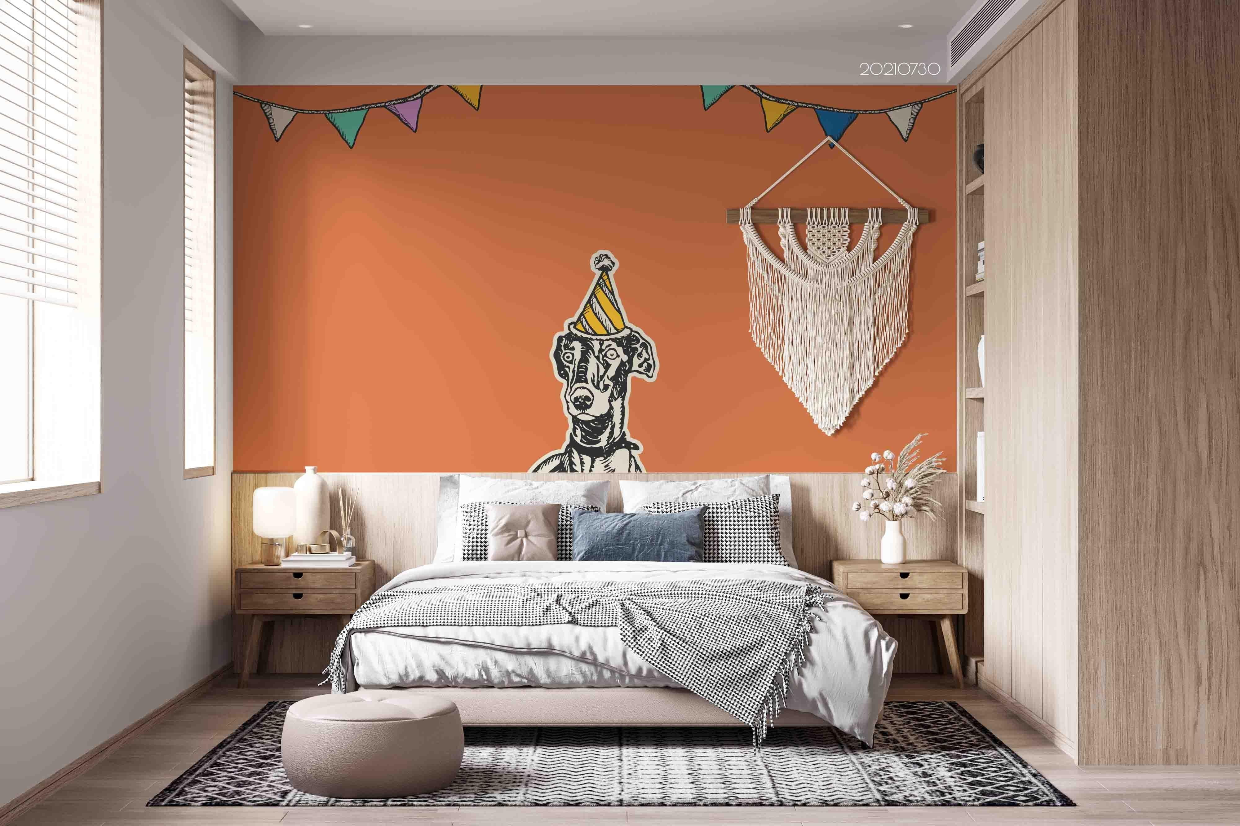 3D Dog Birthday Celebrate Orange Wall Mural Wallpaper SWW4422- Jess Art Decoration