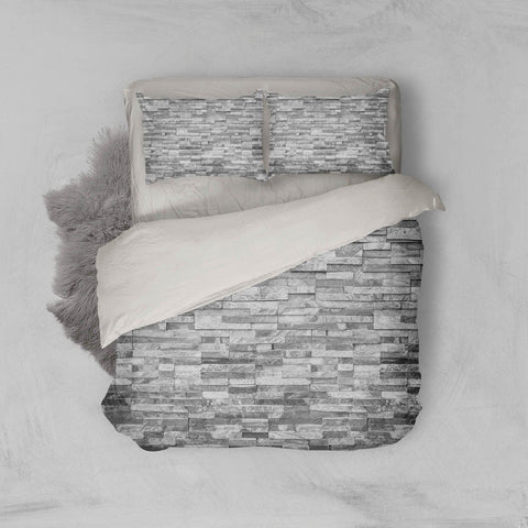3D Grey Brick Wall Quilt Cover Set Bedding Set Pillowcases 254- Jess Art Decoration