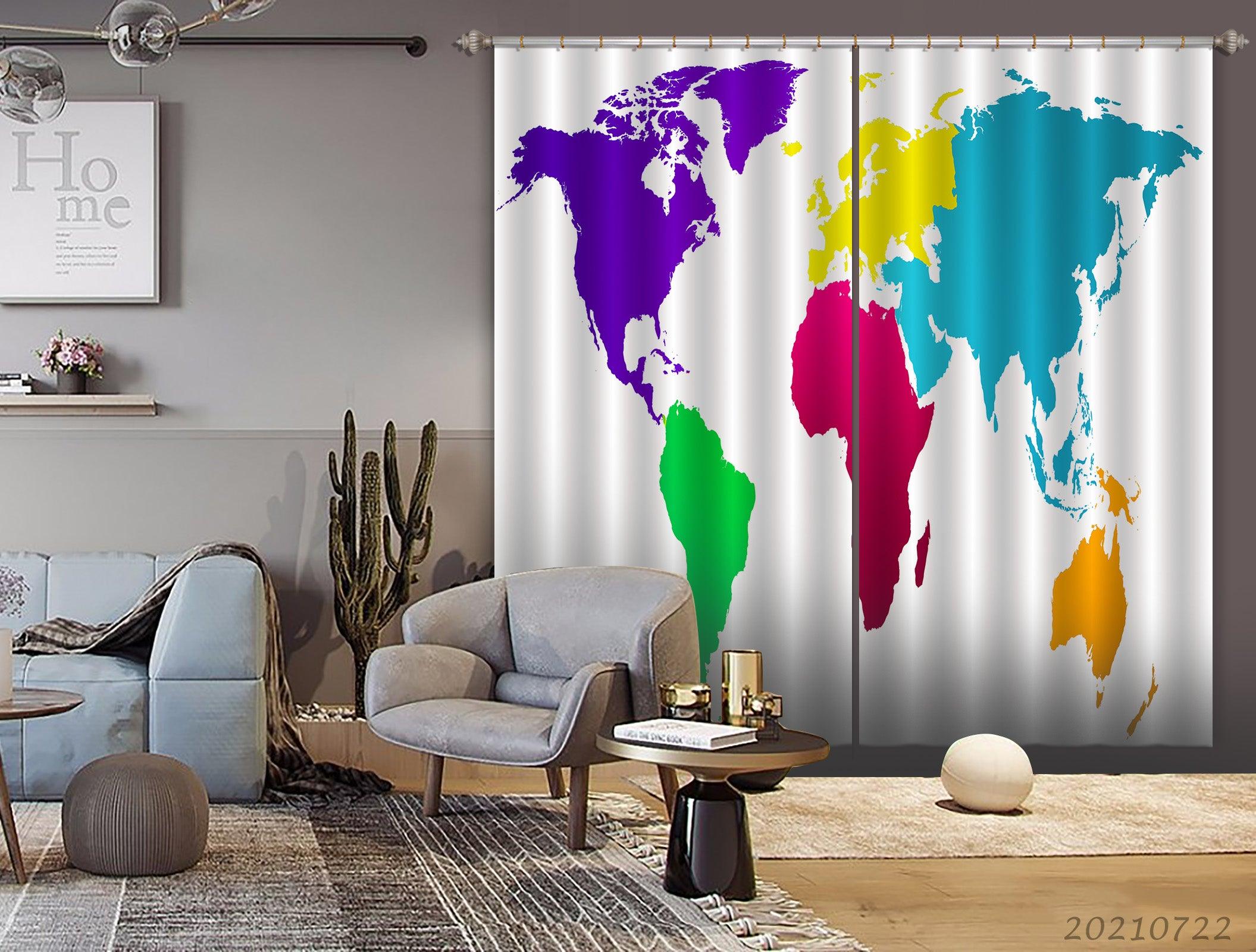 3D Color World Map Curtains and Drapes LQH 317- Jess Art Decoration