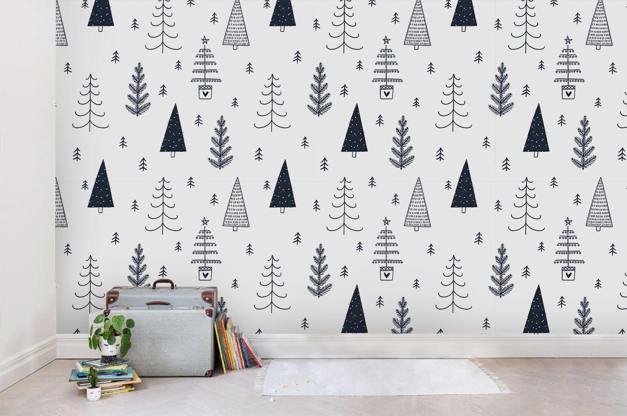 3D White Cartoon Trees Wall Mural Wallpaper SF31- Jess Art Decoration