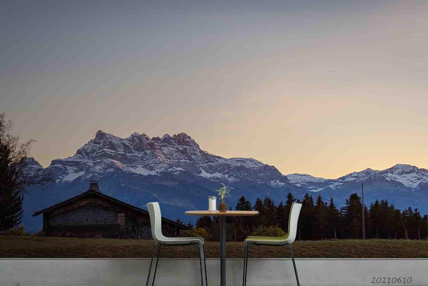 3D Snow Mountain Rural Grassland Jungle House Wall Mural Wallpaper SWW1850- Jess Art Decoration