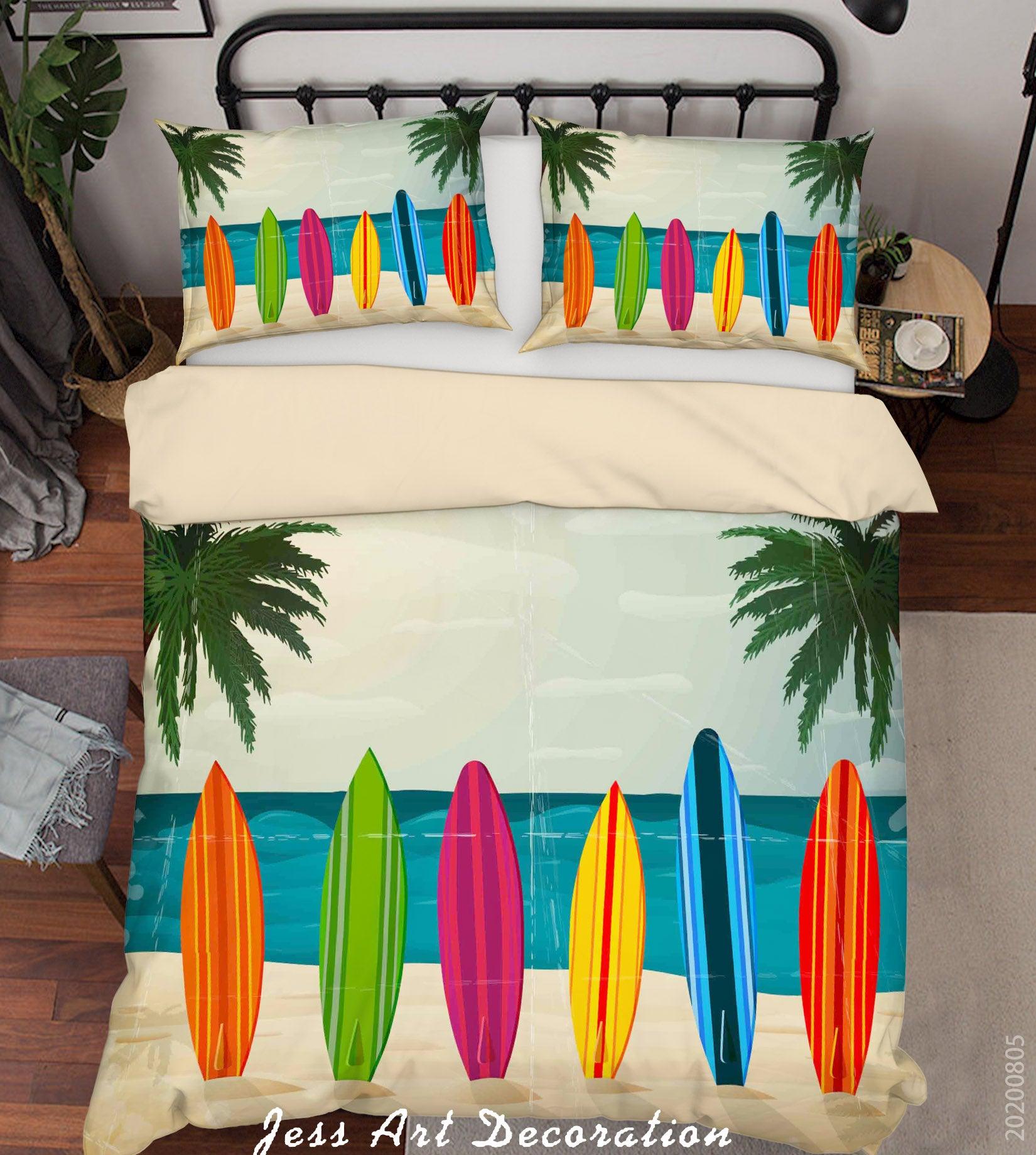 3D Beach Palm Tree Colorful Surfboard Quilt Cover Set Bedding Set Duvet Cover Pillowcases LXL 18- Jess Art Decoration
