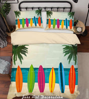 3D Beach Palm Tree Colorful Surfboard Quilt Cover Set Bedding Set Duvet Cover Pillowcases LXL 18- Jess Art Decoration