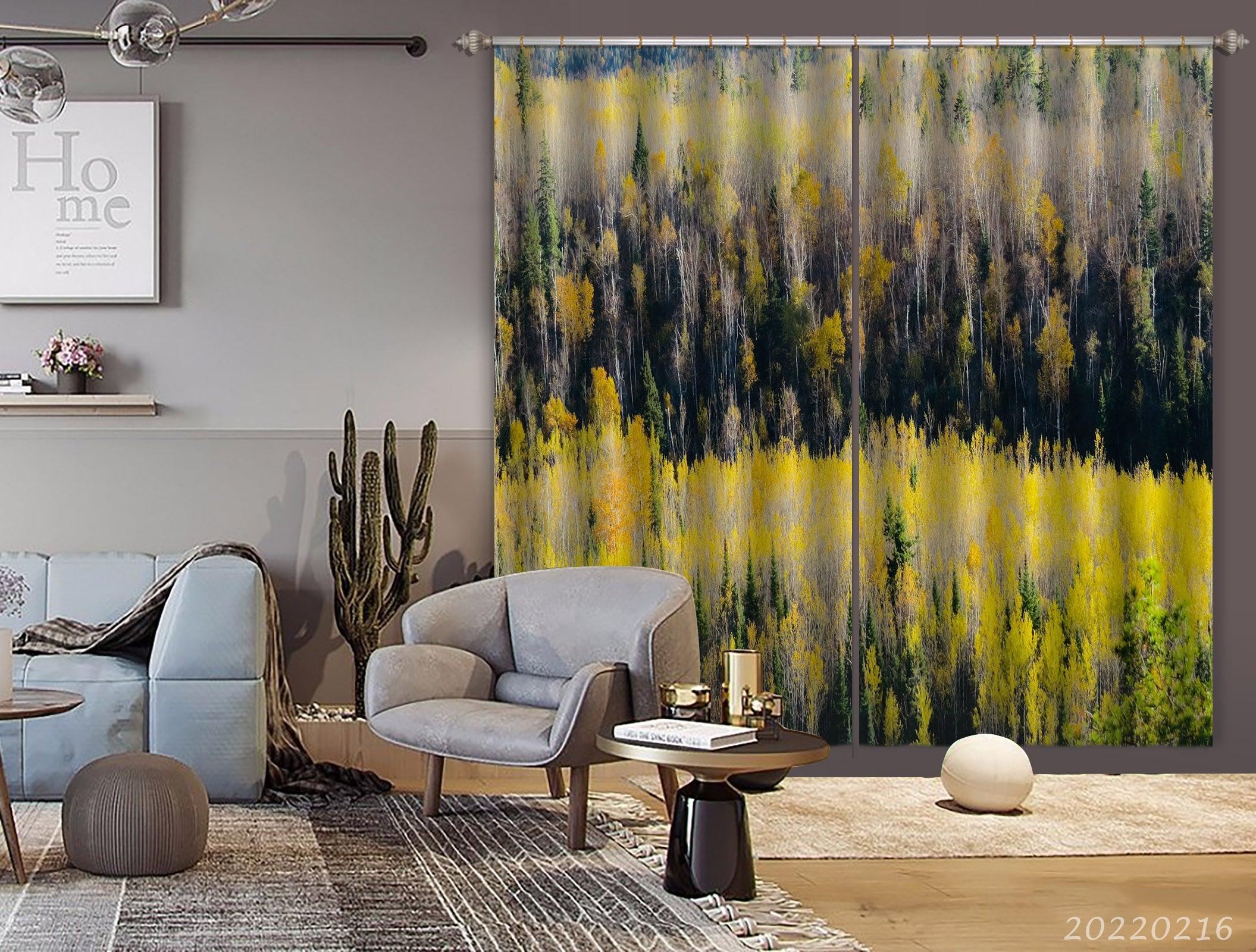 3D Woods Yellow Leaf Curtains and Drapes GD 2178- Jess Art Decoration