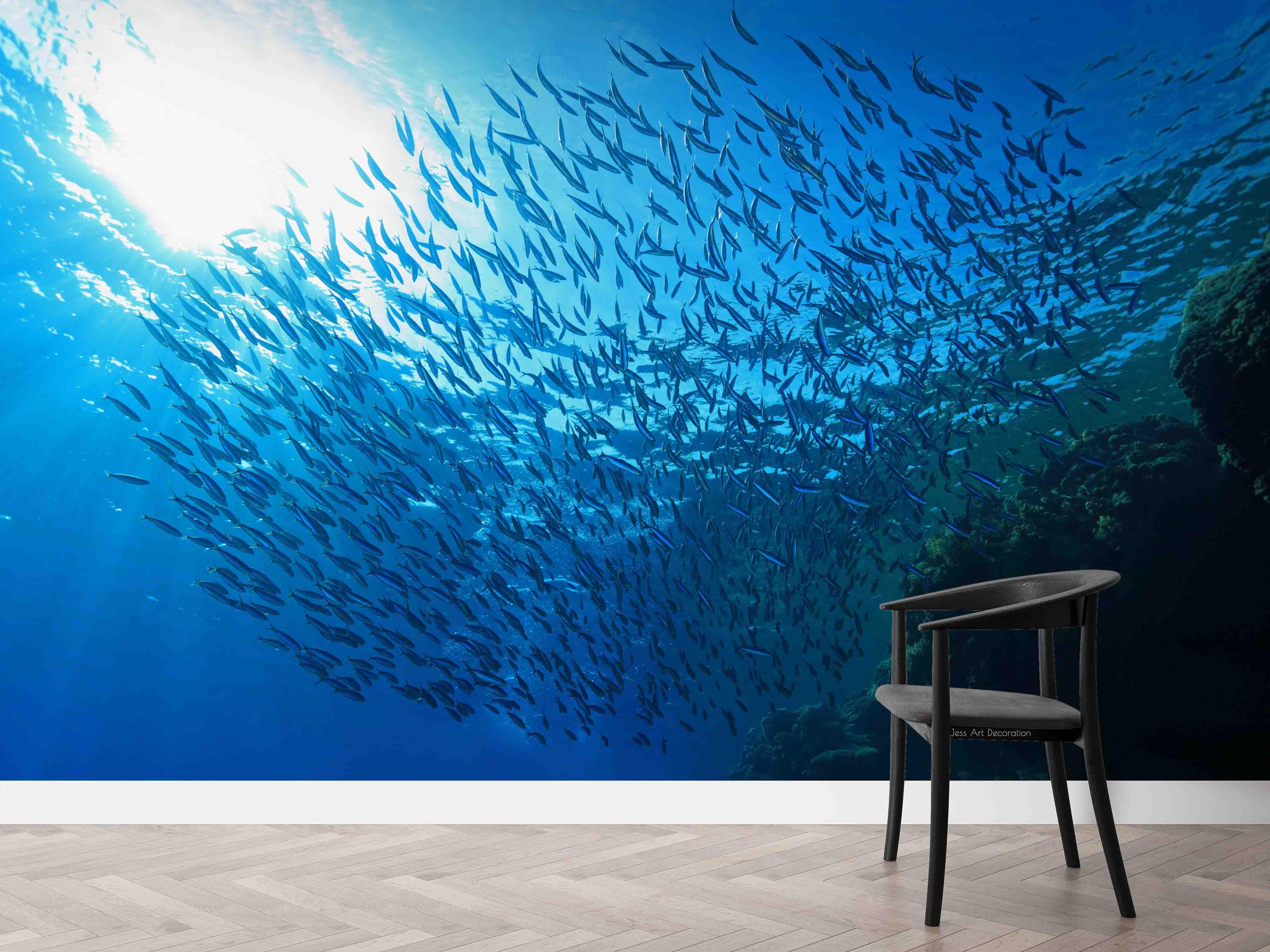 3D Blue Seabed Fish School Sunshine Wall Mural Wallpaper GD 2288- Jess Art Decoration