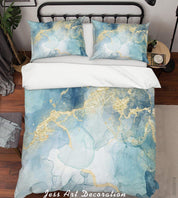 3D Blue Golden Watercolor Quilt Cover Set Bedding Set Duvet Cover Pillowcases SF04- Jess Art Decoration
