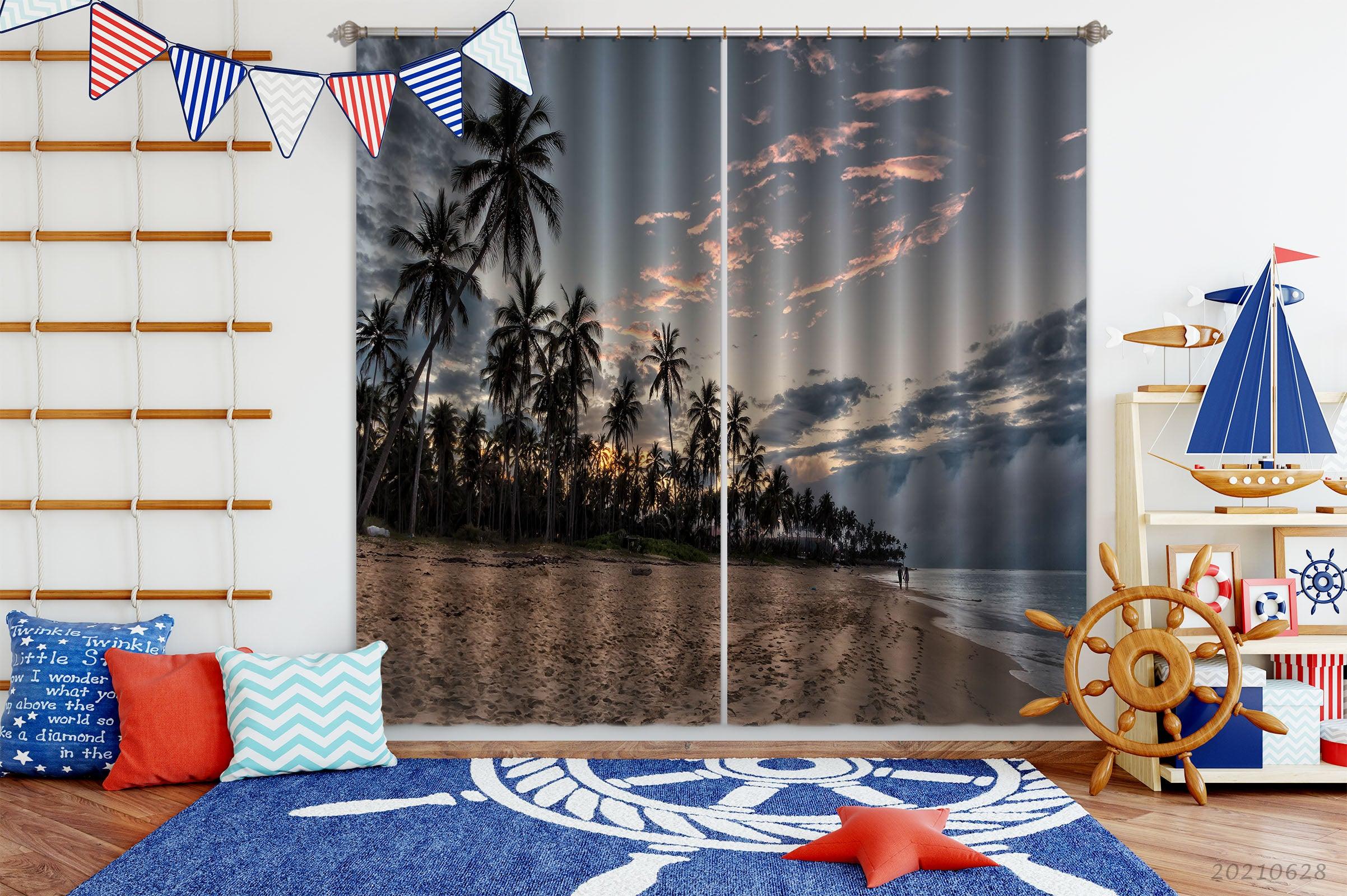 3D Sky Beach Coconut Tree Nature Landscape Curtains and Drapes LQH 36- Jess Art Decoration