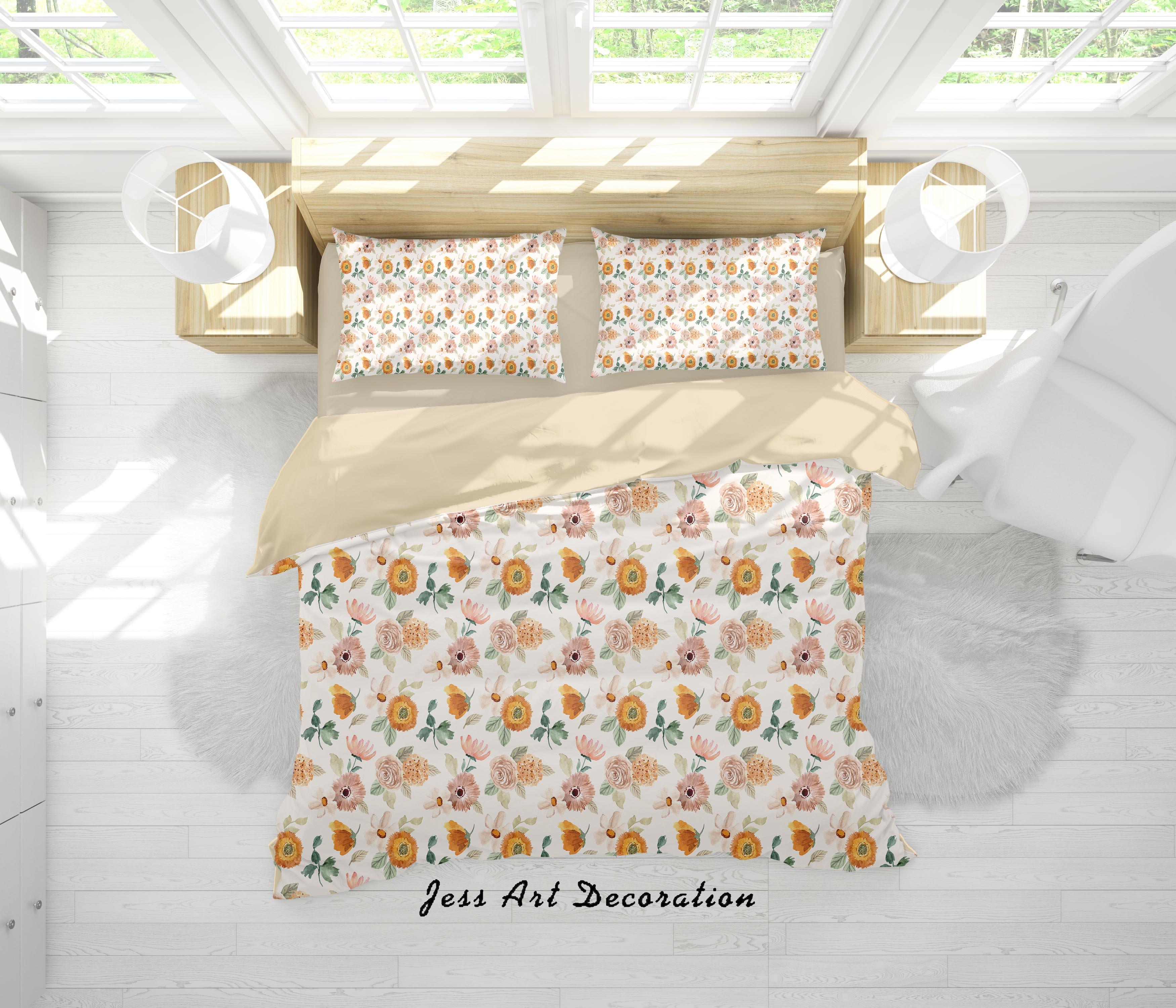 3D Watercolor Orange Flowers Quilt Cover Set Bedding Set Duvet Cover Pillowcases A373 LQH- Jess Art Decoration