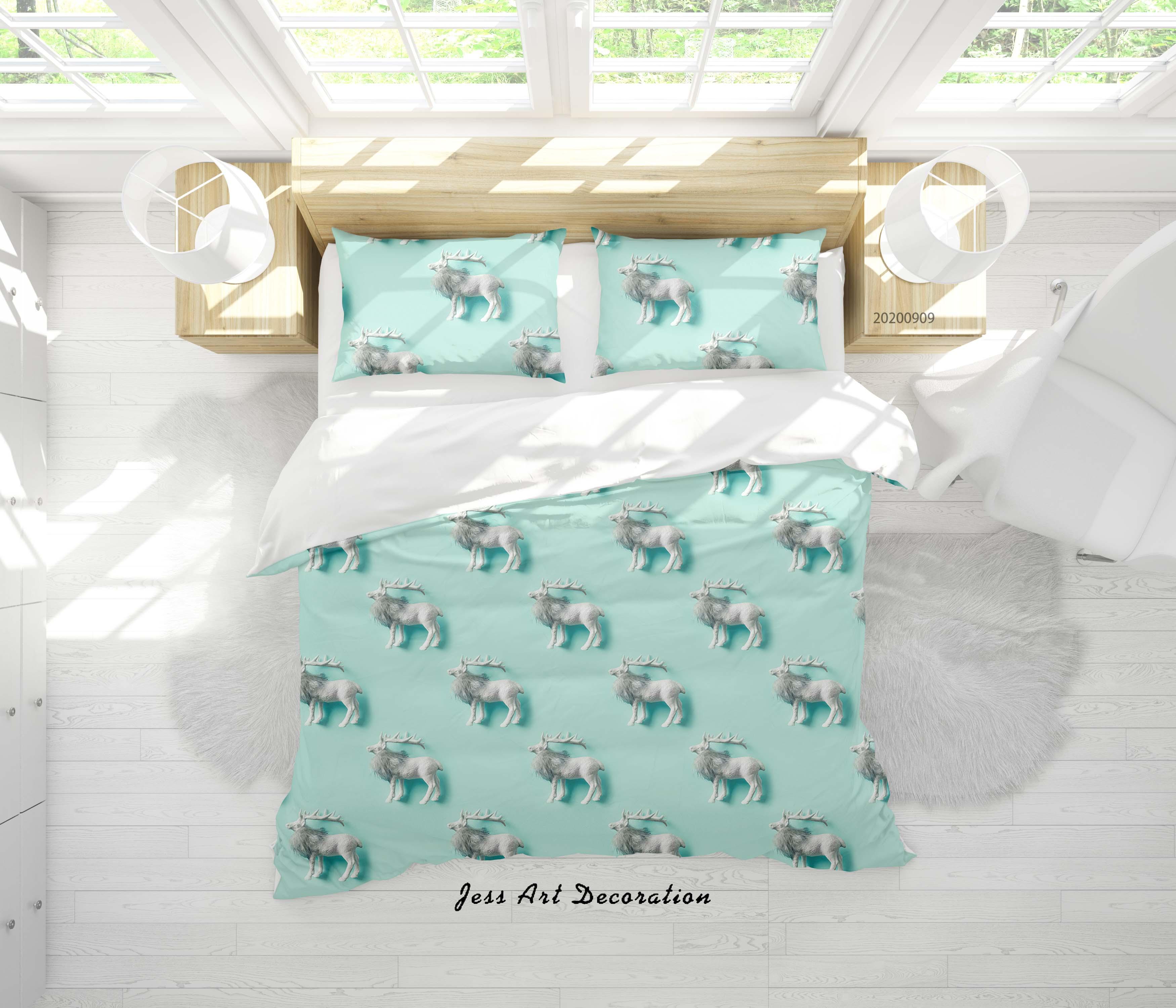 3D White Christmas Deer Pattern Quilt Cover Set Bedding Set Duvet Cover Pillowcases WJ 1975- Jess Art Decoration