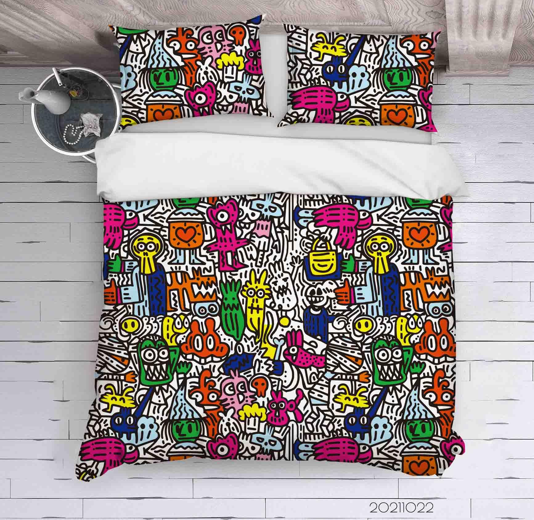 3D Abstract Color Monster Graffiti Quilt Cover Set Bedding Set Duvet Cover Pillowcases 28- Jess Art Decoration