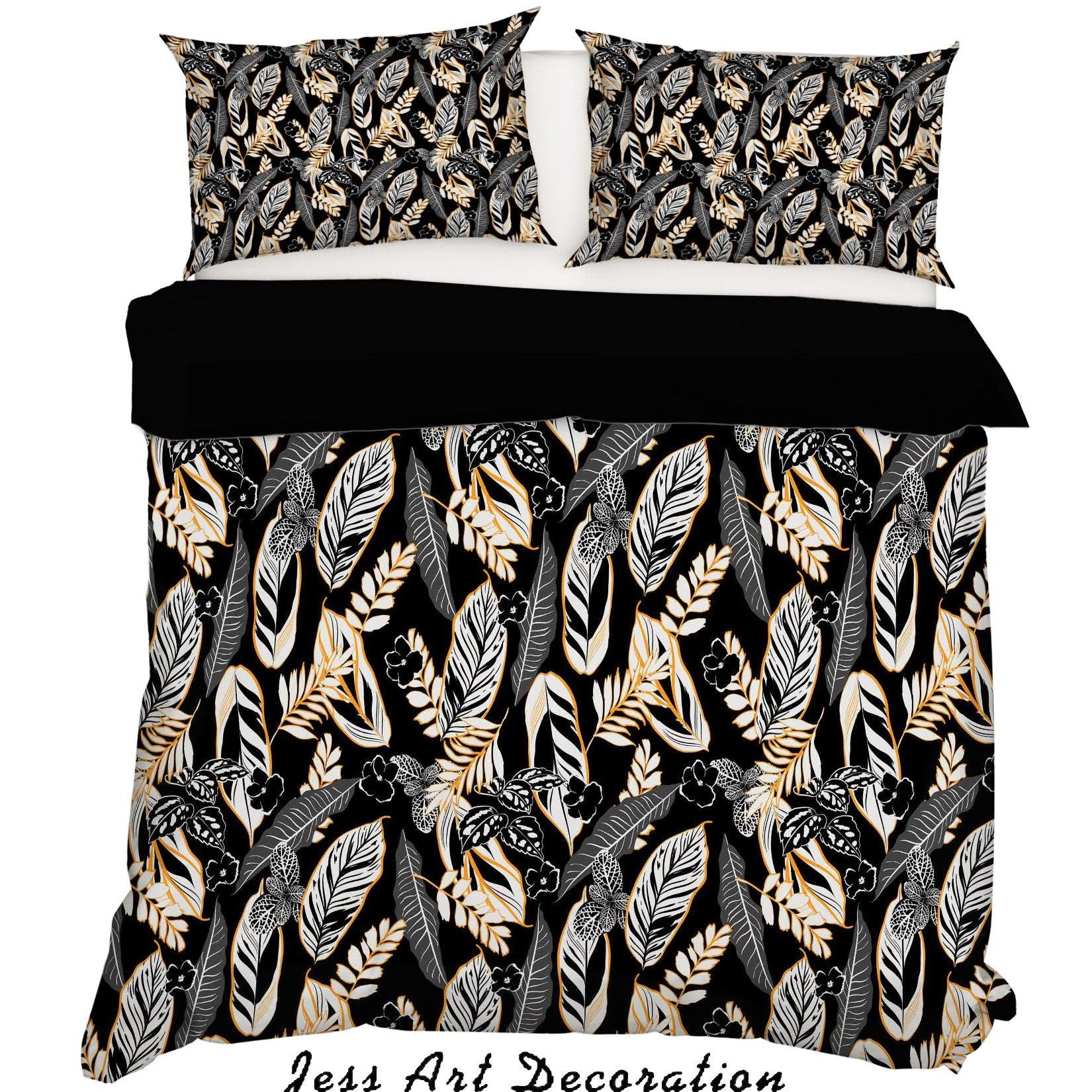 3D Abstract Hand Drawn Leaves Feather Pattern Quilt Cover Set Bedding Set Duvet Cover Pillowcases WJ 6872- Jess Art Decoration