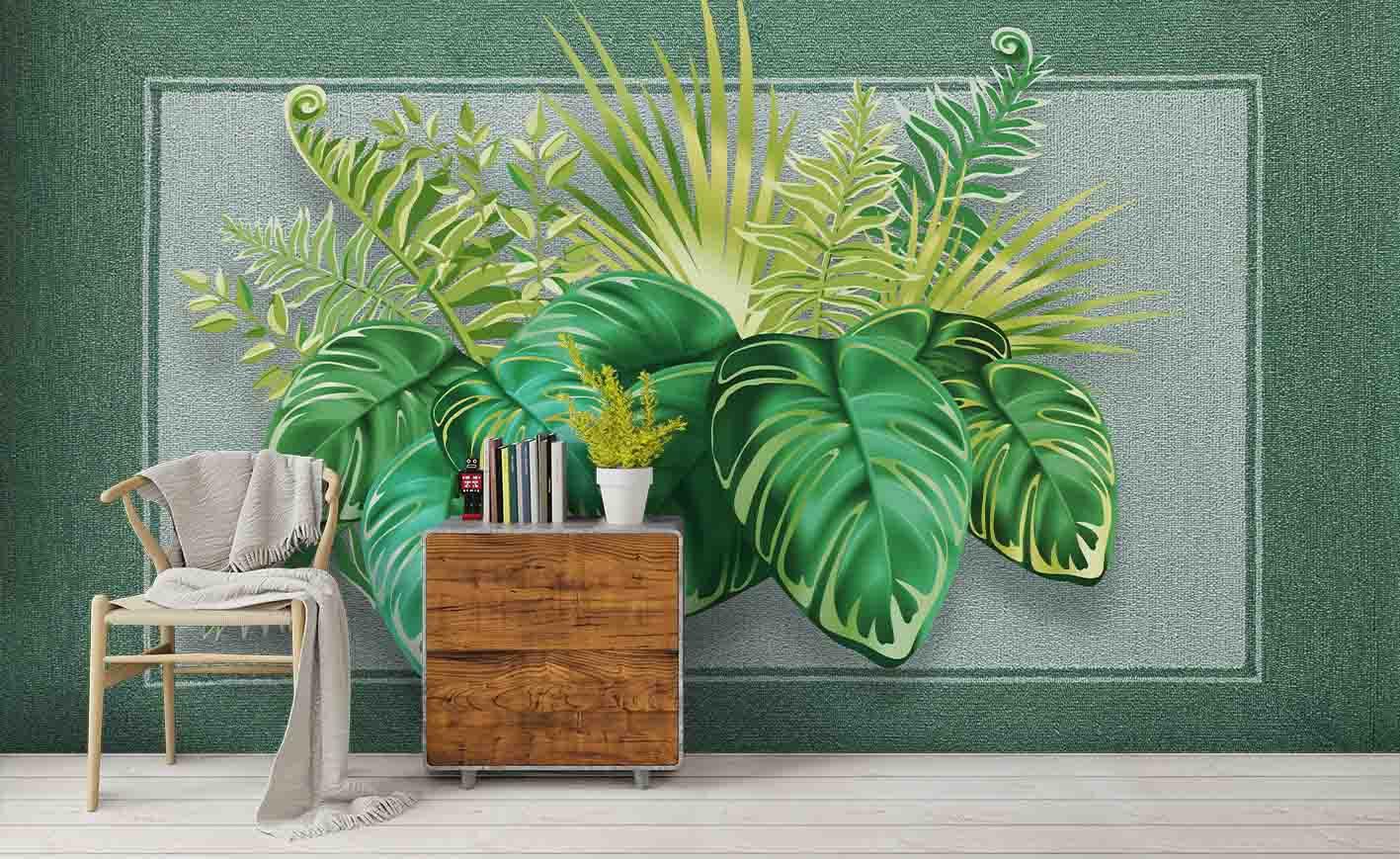 3D Watercolor Green Palm Leaves Wall Mural Wallpaper 89- Jess Art Decoration