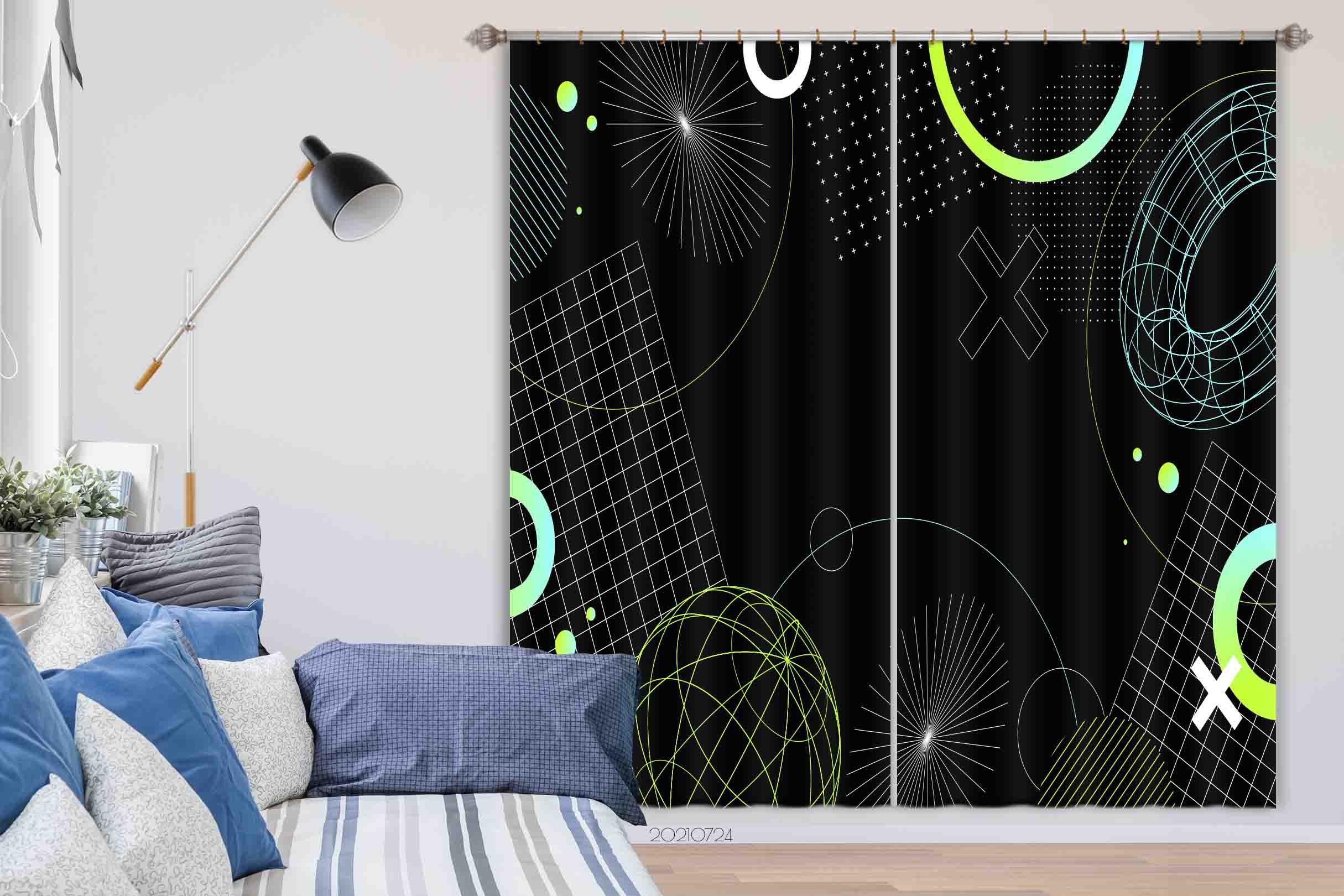 3D Abstract Black Geometry Curtains and Drapes LQH 52- Jess Art Decoration