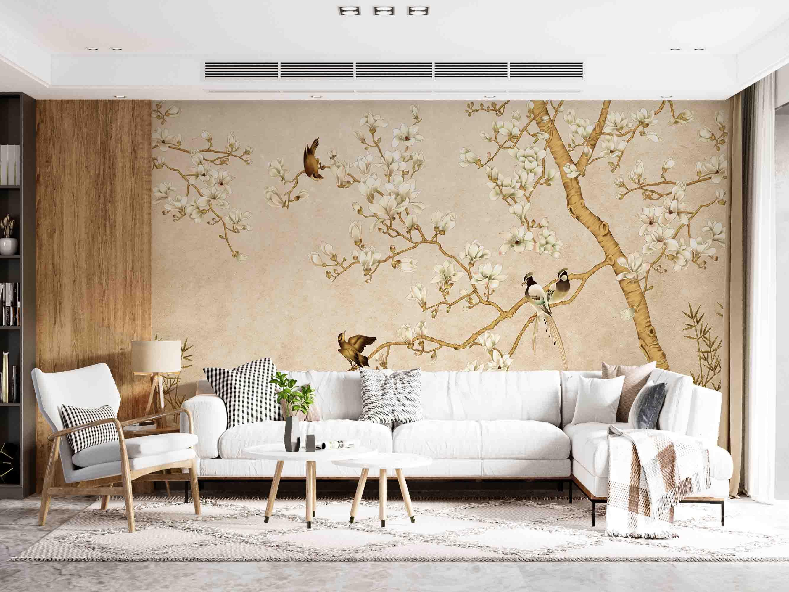 3D Vintage Magnolia Flower Bird Pattern Wall Mural Wallpaper GD 3389- Jess Art Decoration