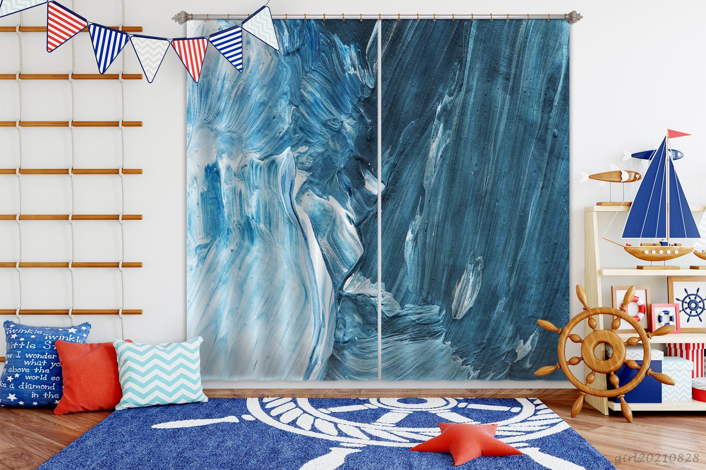 3D Abstract Blue Graffiti Curtains and Drapes LQH 104- Jess Art Decoration
