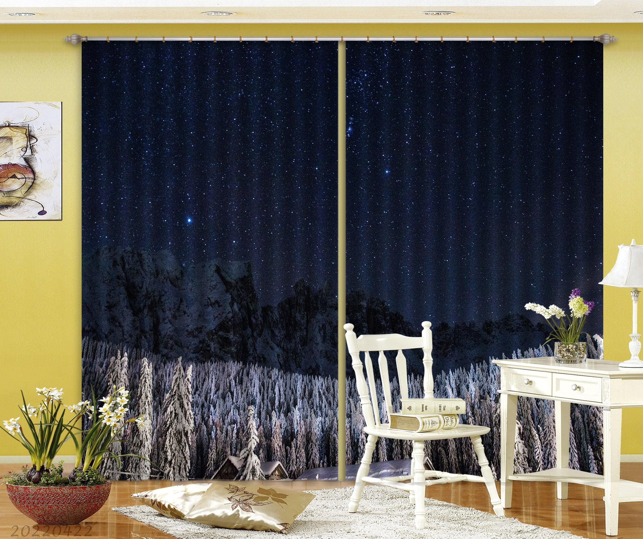 3D Landscape Mountain Forest Stars Sky Night Curtains and Drapes GD 4317- Jess Art Decoration